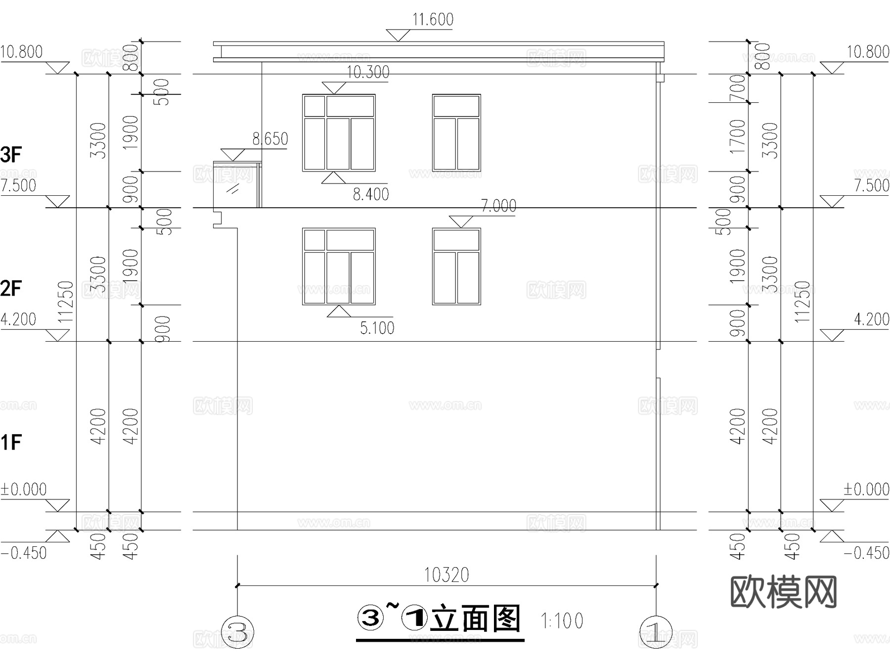 现代三层独栋别墅乡村农村自建房住宅建筑CAD施工图cad施工图