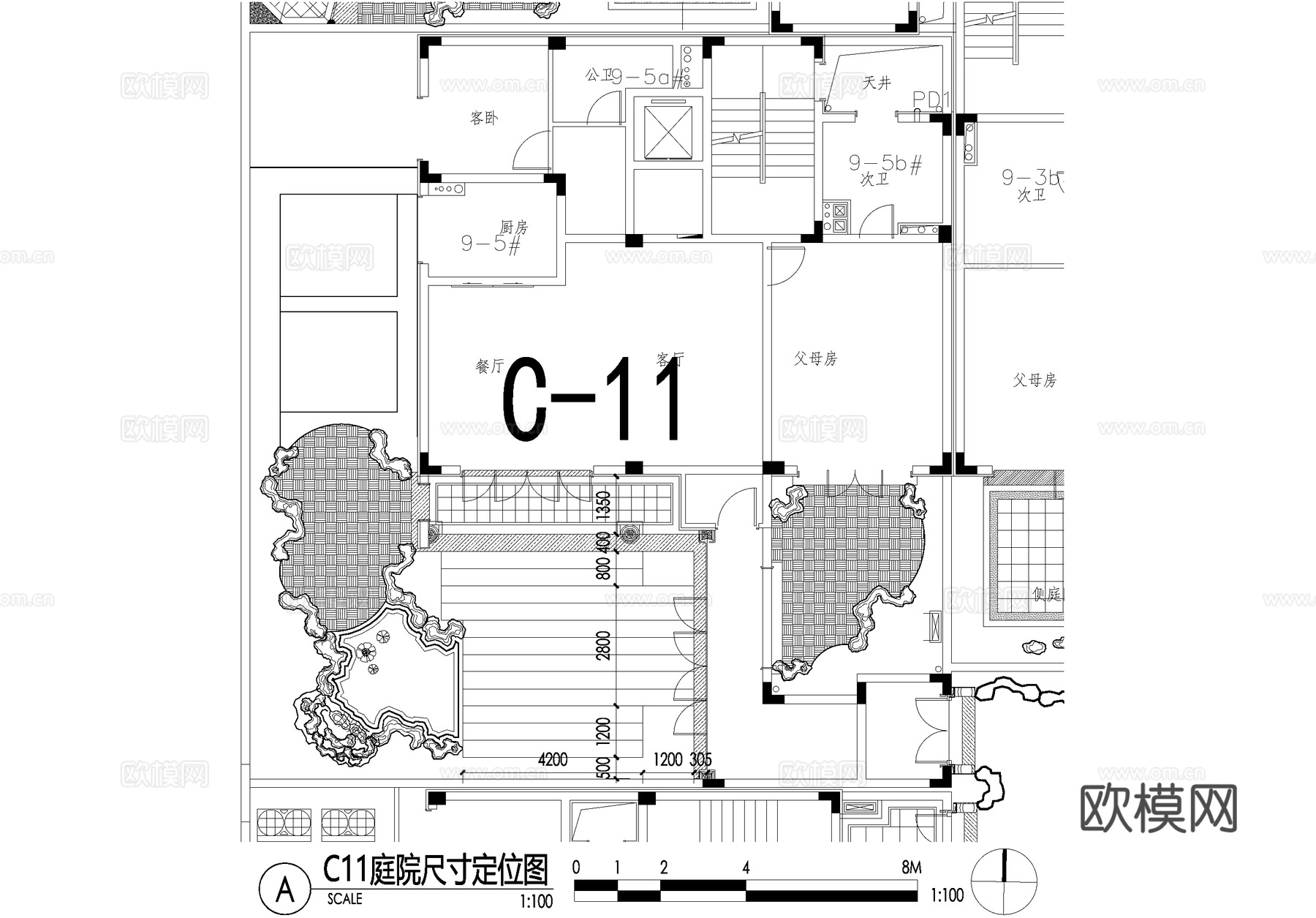 新中式别墅庭院景观平面图CAD施工图cad施工图