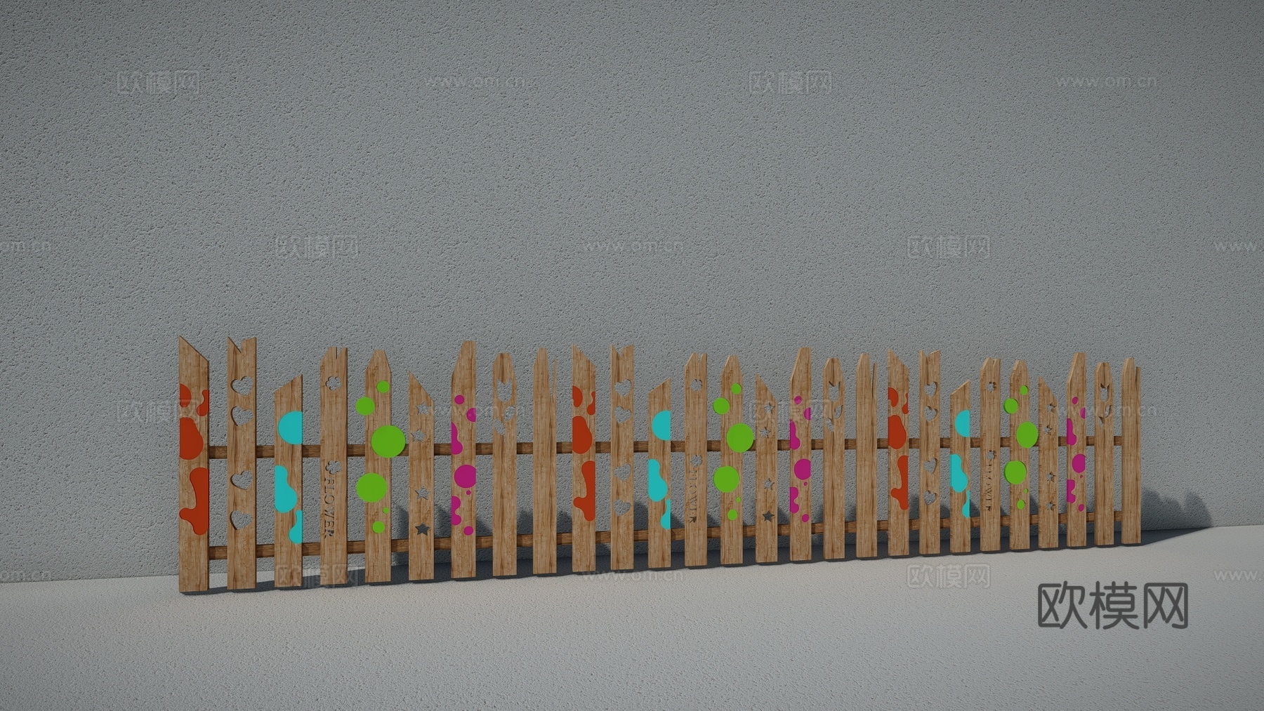 现代生态户外花园卡通木质栏杆动物围栏护栏彩色花朵儿童创意栅栏su模型
