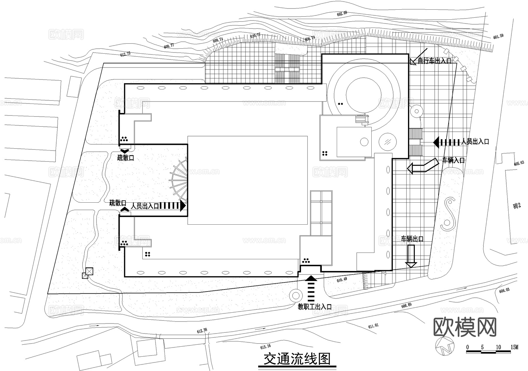 四层大学图书馆建筑平面图cad施工图