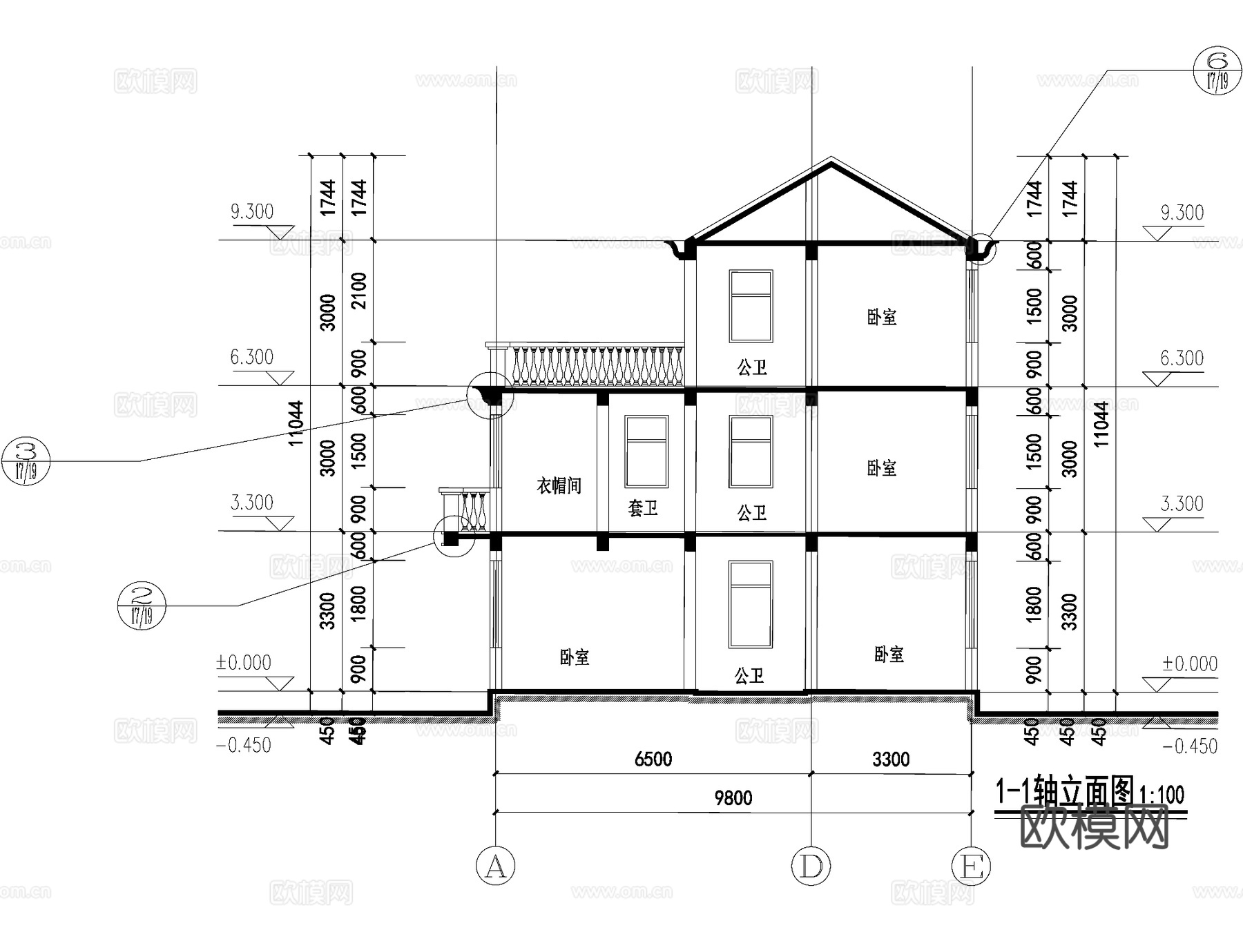 欧式简约三层独栋别墅农村乡村自建房住宅建筑CAD施工图cad施工图