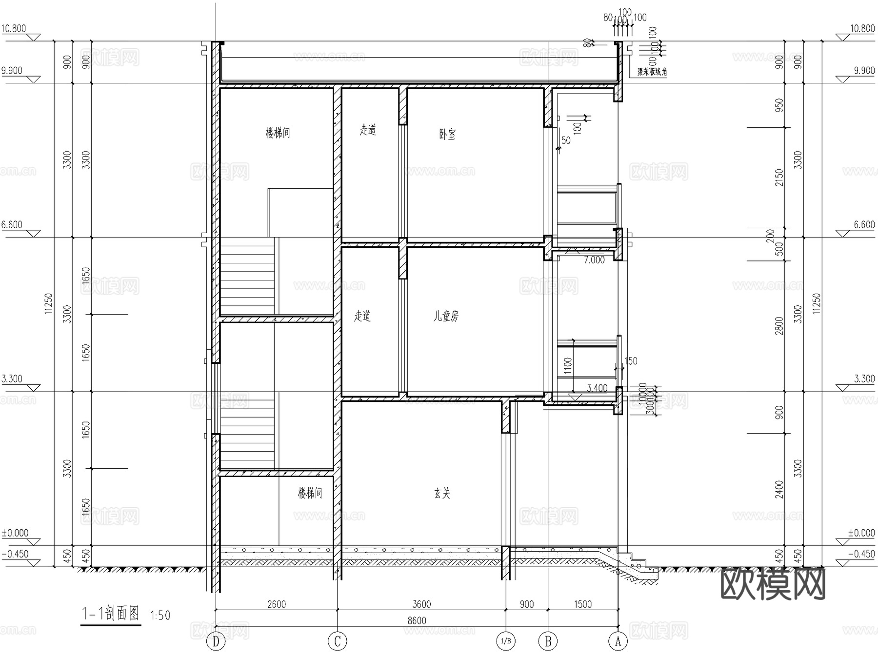 现代三层合院别墅乡村农村自建房住宅建筑CAD施工图cad施工图