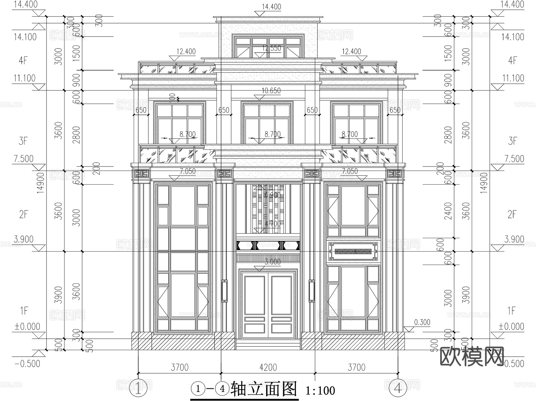 新中式三层独栋别墅乡村农村自建房住宅建筑CAD施工图cad施工图