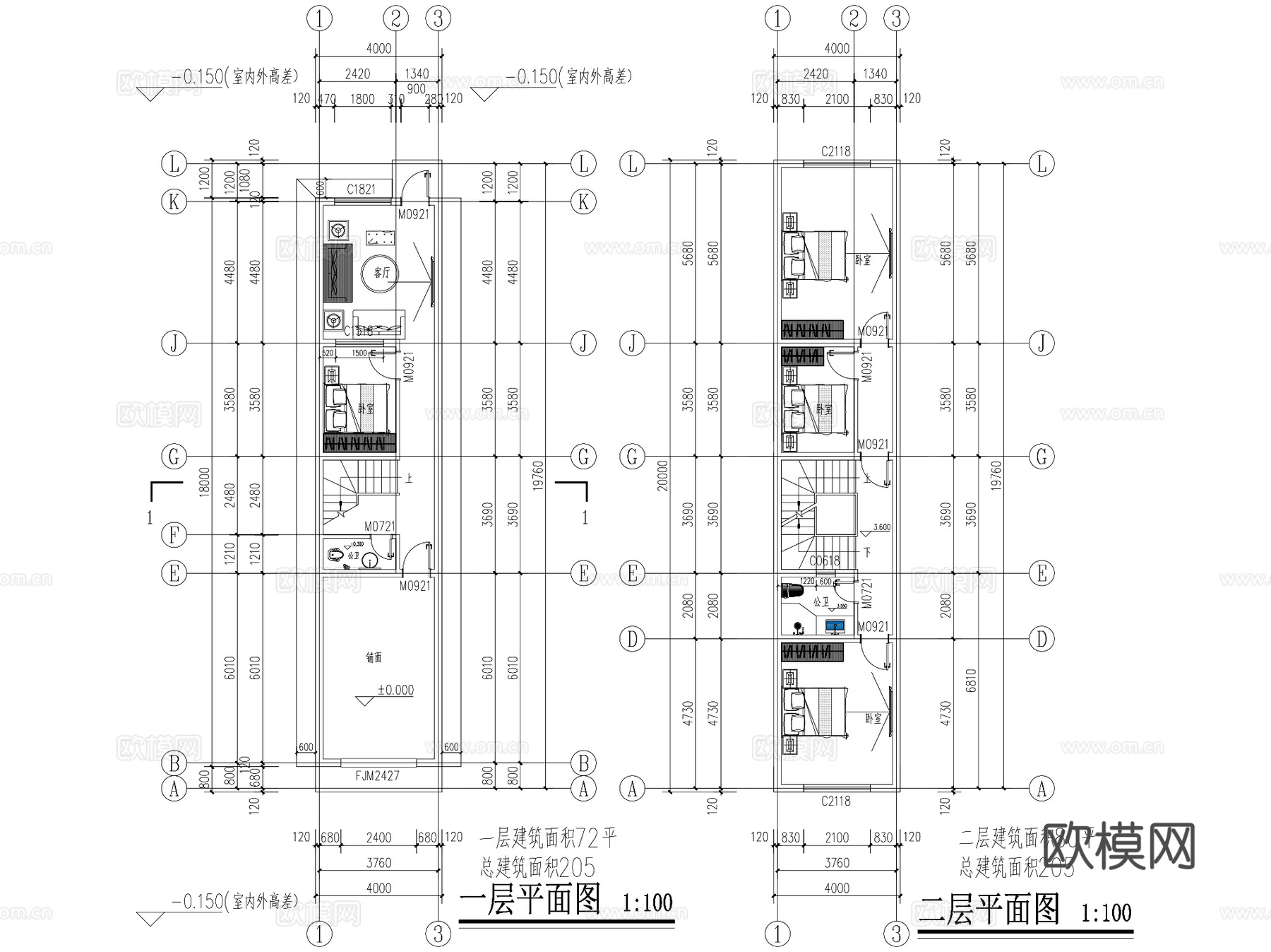 新中式三层别墅农村自建房临街商铺门面建筑CAD施工图cad施工图