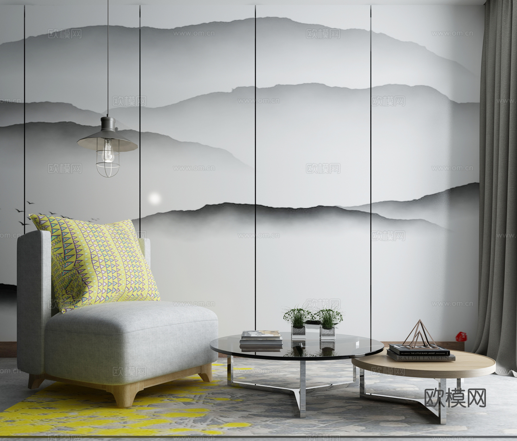 现代沙发茶几组合3d模型下载（渲染图2）