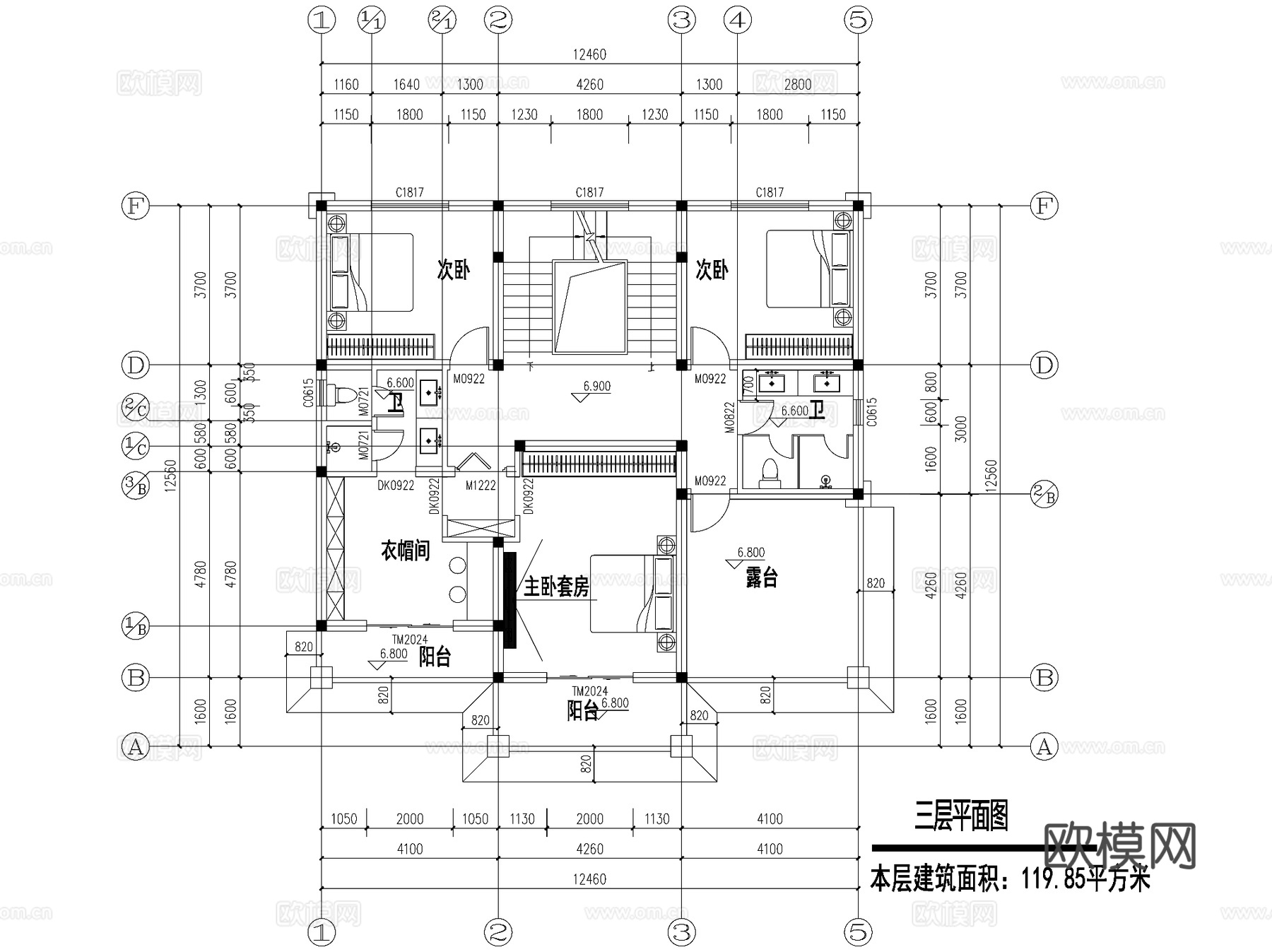 新中式三层独栋别墅乡村农村自建房住宅建筑CAD施工图cad施工图