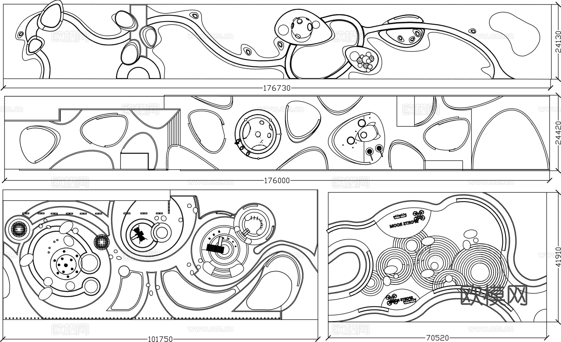 带状公园方案布局cad施工图