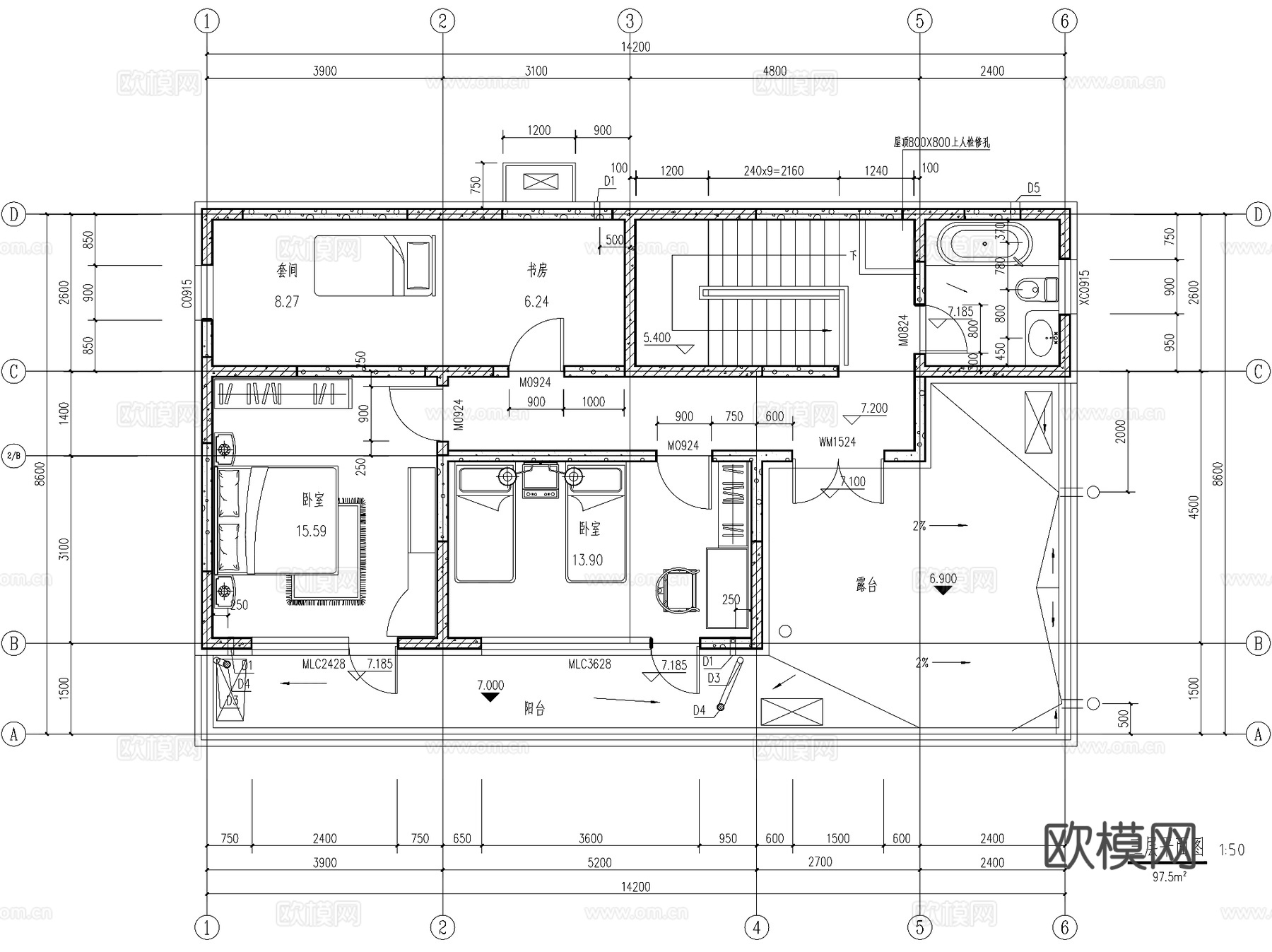 现代三层合院别墅乡村农村自建房住宅建筑CAD施工图cad施工图