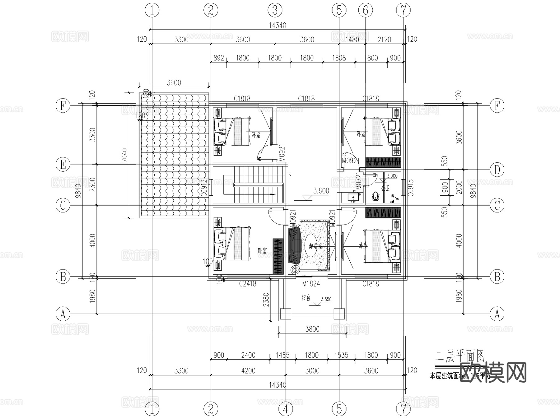欧式简欧二层独栋别墅农村乡村自建房建筑CAD施工图cad施工图