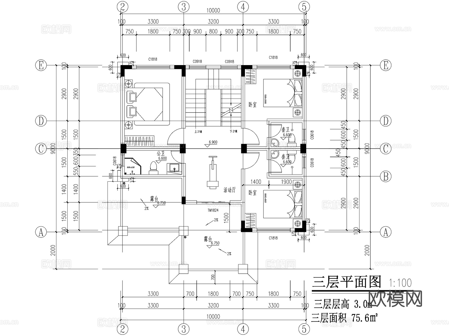 新中式三层独栋别墅乡村农村自建房住宅建筑CAD施工图cad施工图
