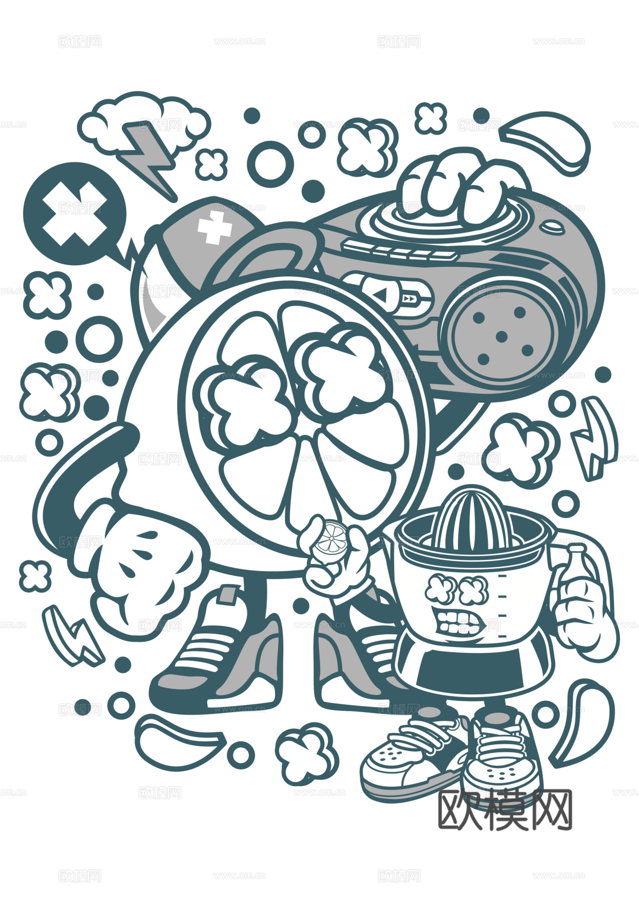 创意卡通潮流涂鸦插画印花120