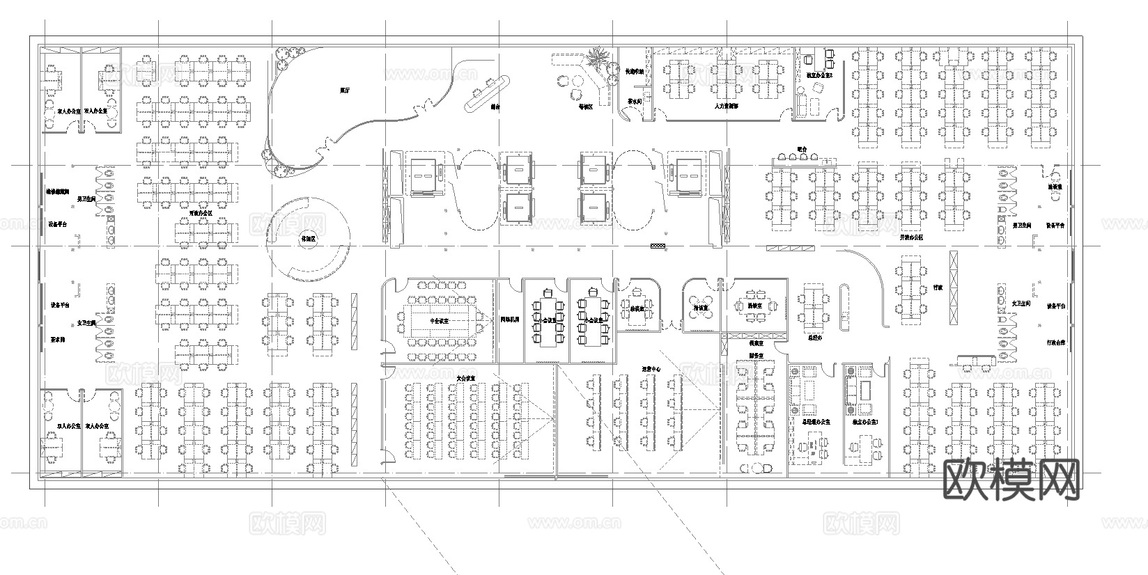 2500平办公室 最新平面办公室施工图cad施工图