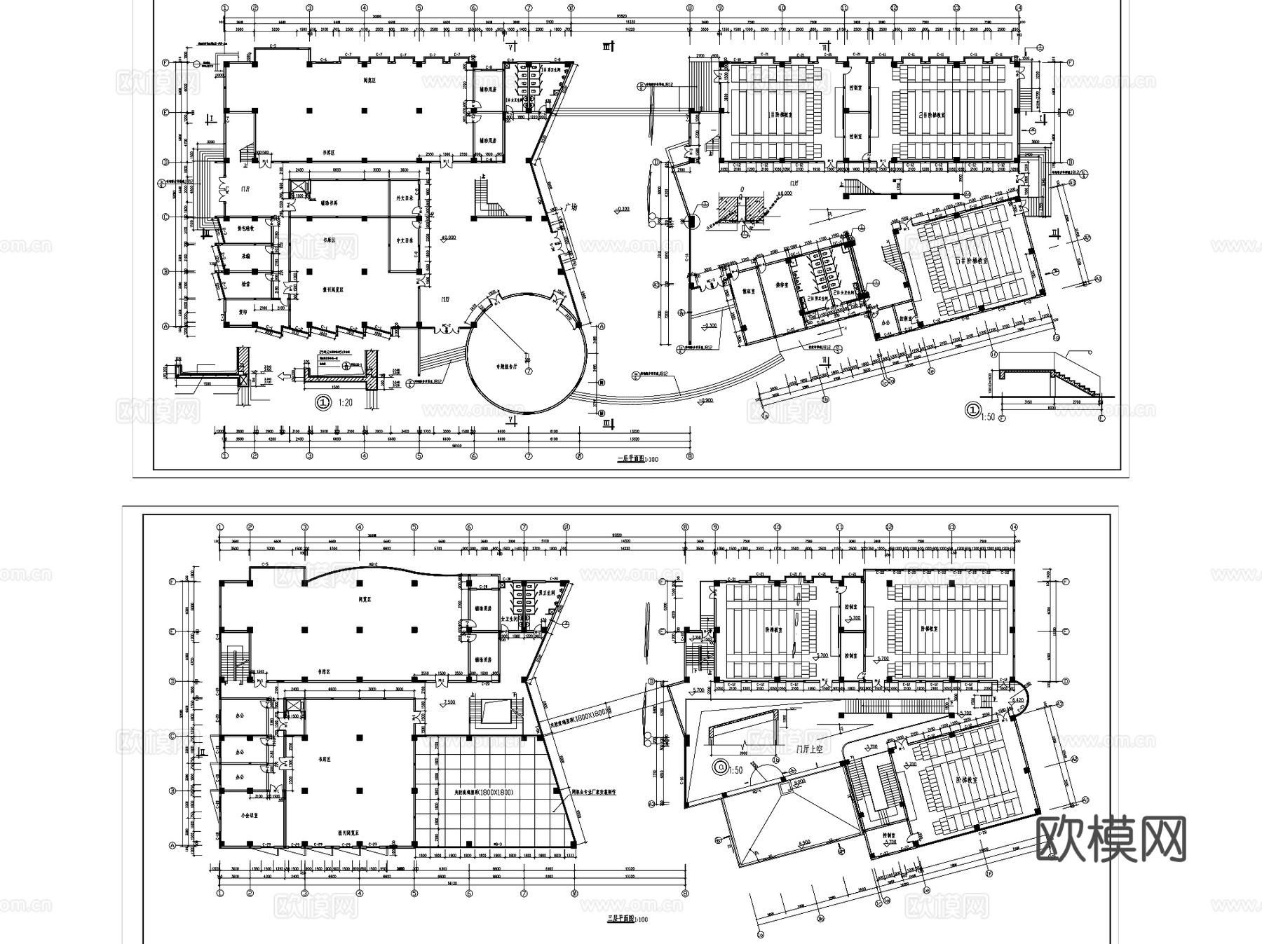 图书馆大楼方案设计建筑CAD施工图集 20套cad施工图