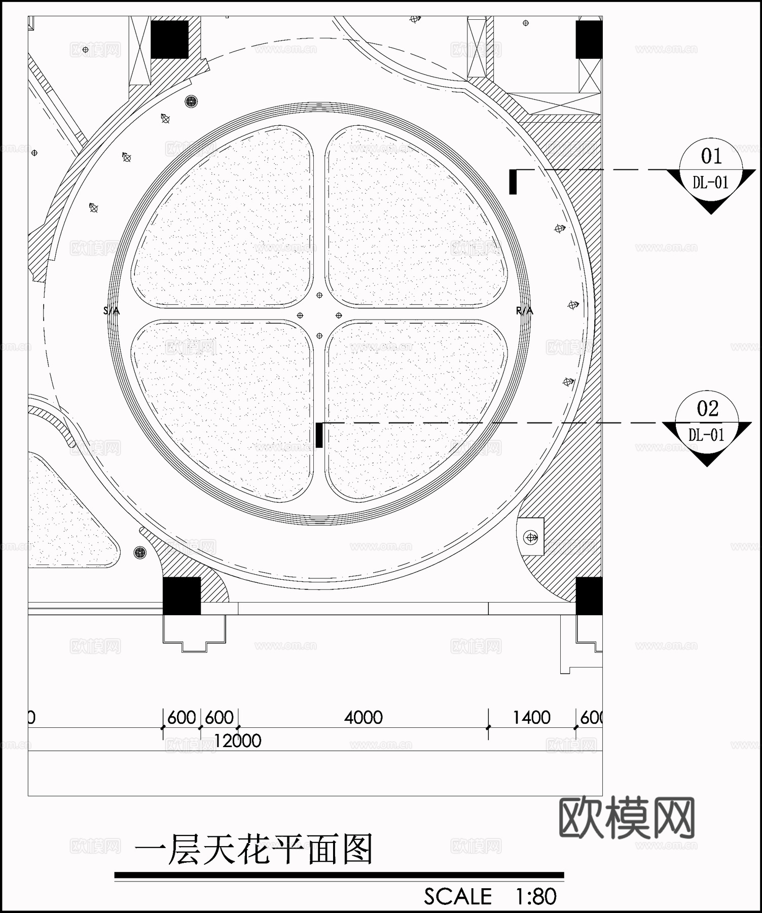 悬浮吊顶 透光软膜吊顶 大厅天花吊顶  圆形吊顶 顶面节点cad施工图
