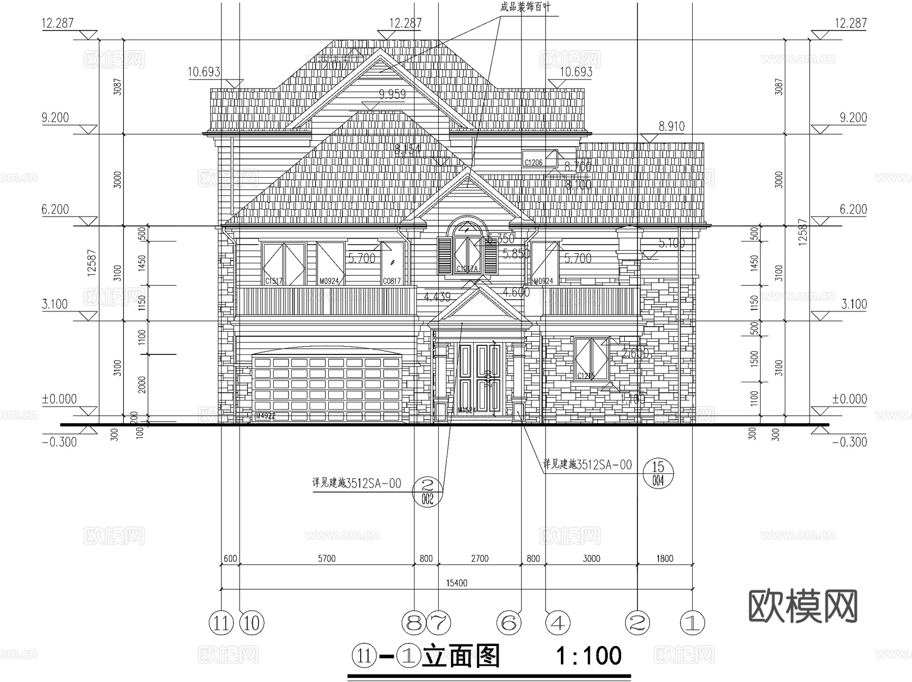 欧式复古三层独栋别墅农村乡村自建房住宅建筑CAD施工图cad施工图