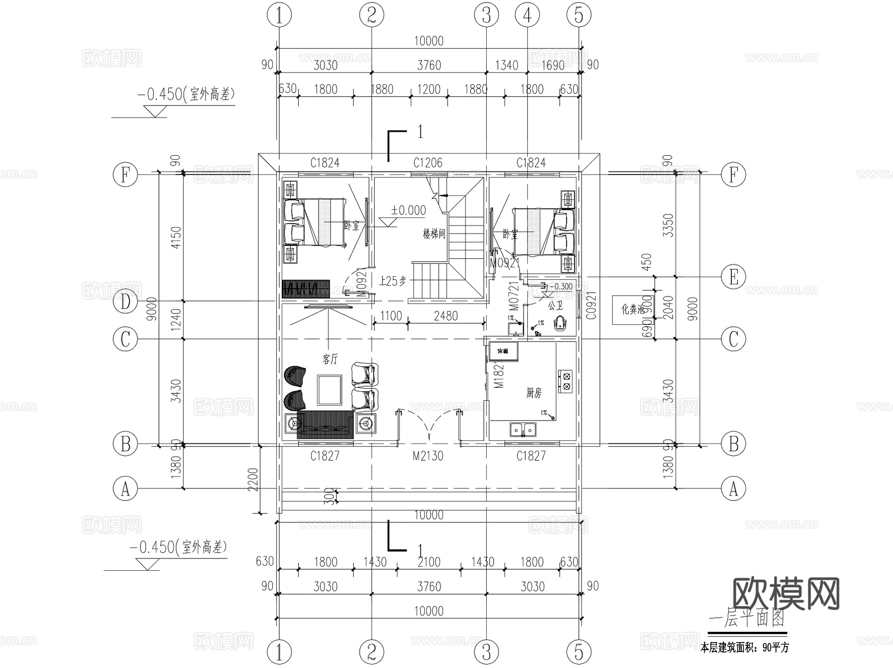 二层独栋别墅农村乡村自建房建筑CAD施工图cad施工图