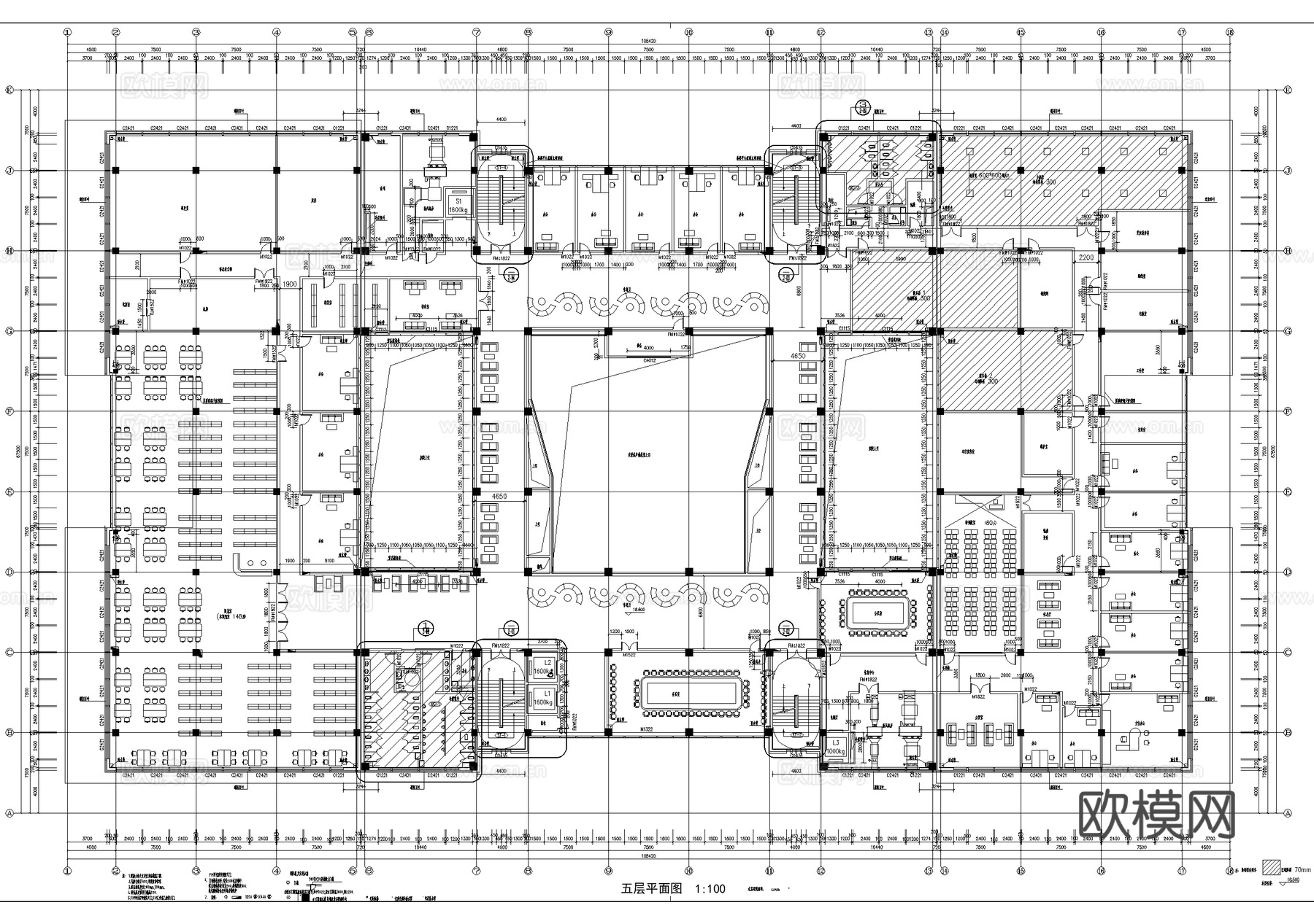 五层大学图书馆建筑平面图吊顶图cad施工图
