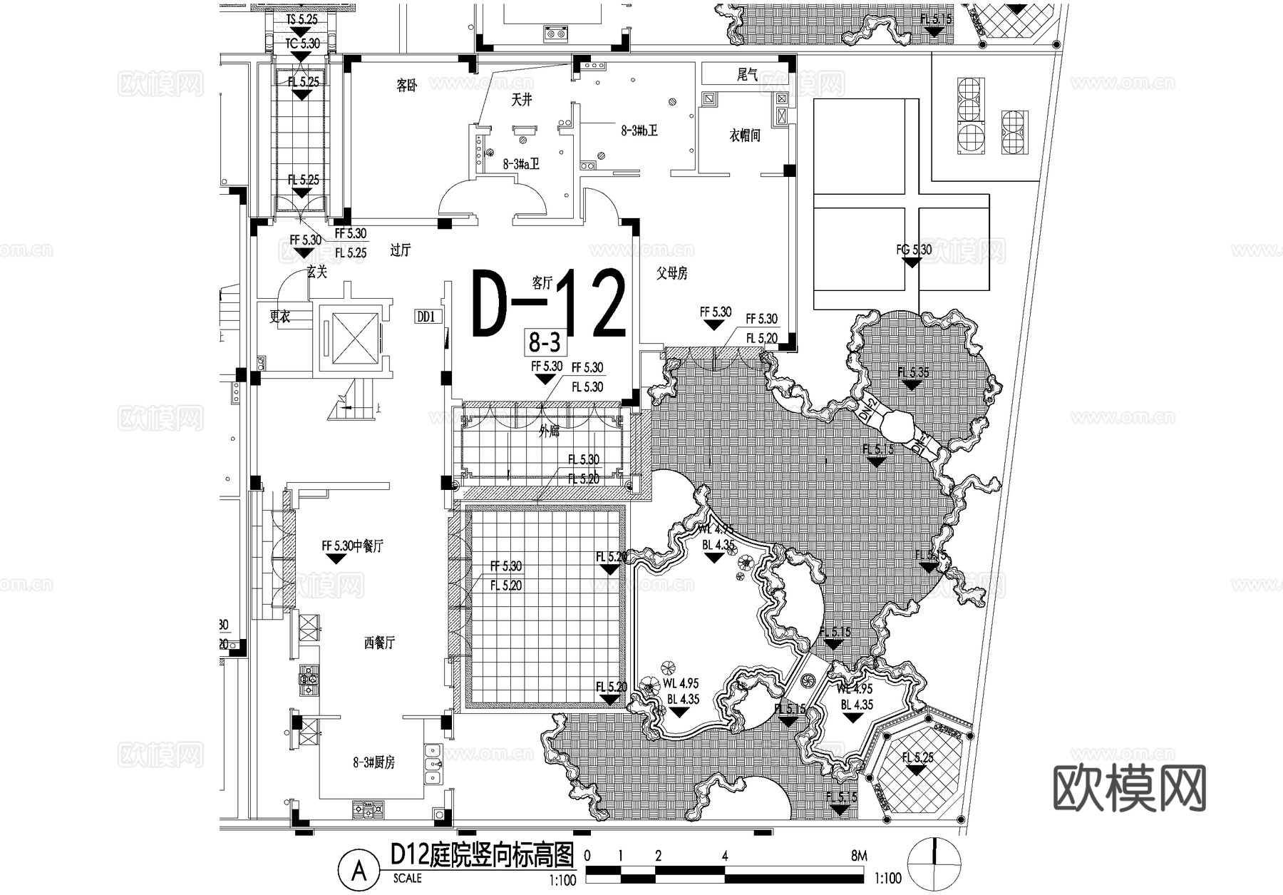 新中式别墅庭院景观平面图CAD施工图cad施工图