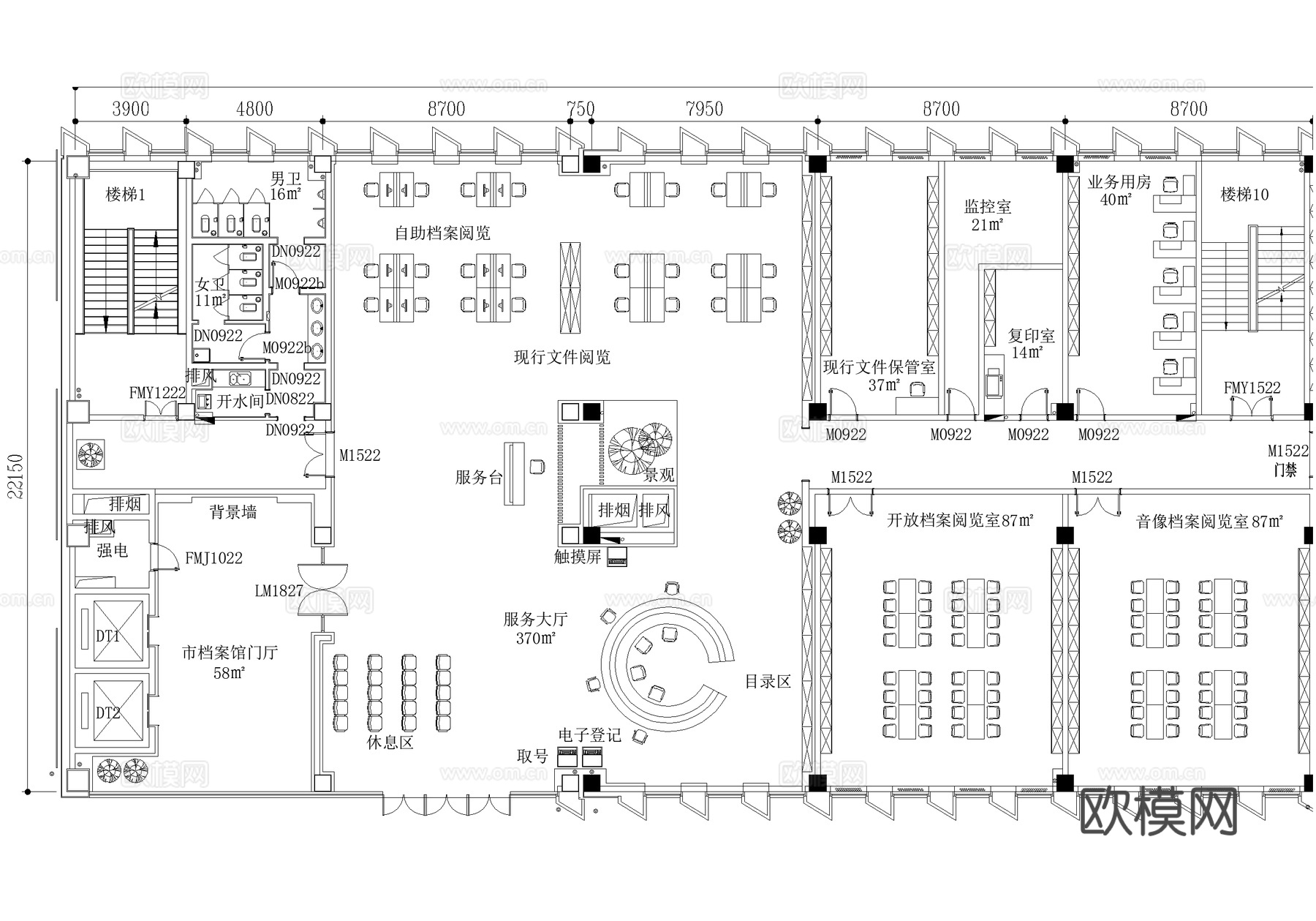 图书馆平面图阅览室档案保管室cad施工图