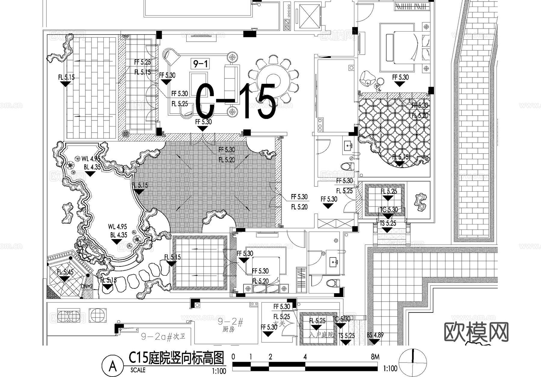 新中式别墅庭院景观平面图CAD施工图cad施工图