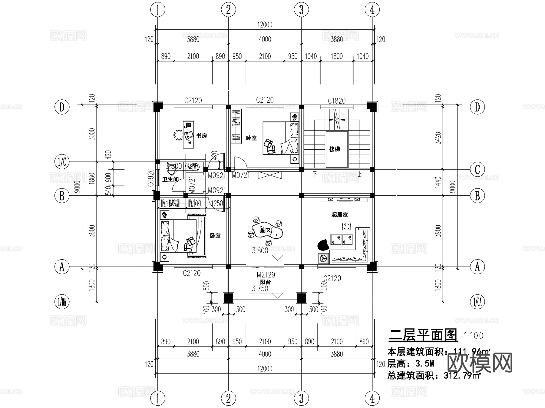新中式三层独栋别墅乡村农村自建房住宅建筑CAD施工图cad施工图