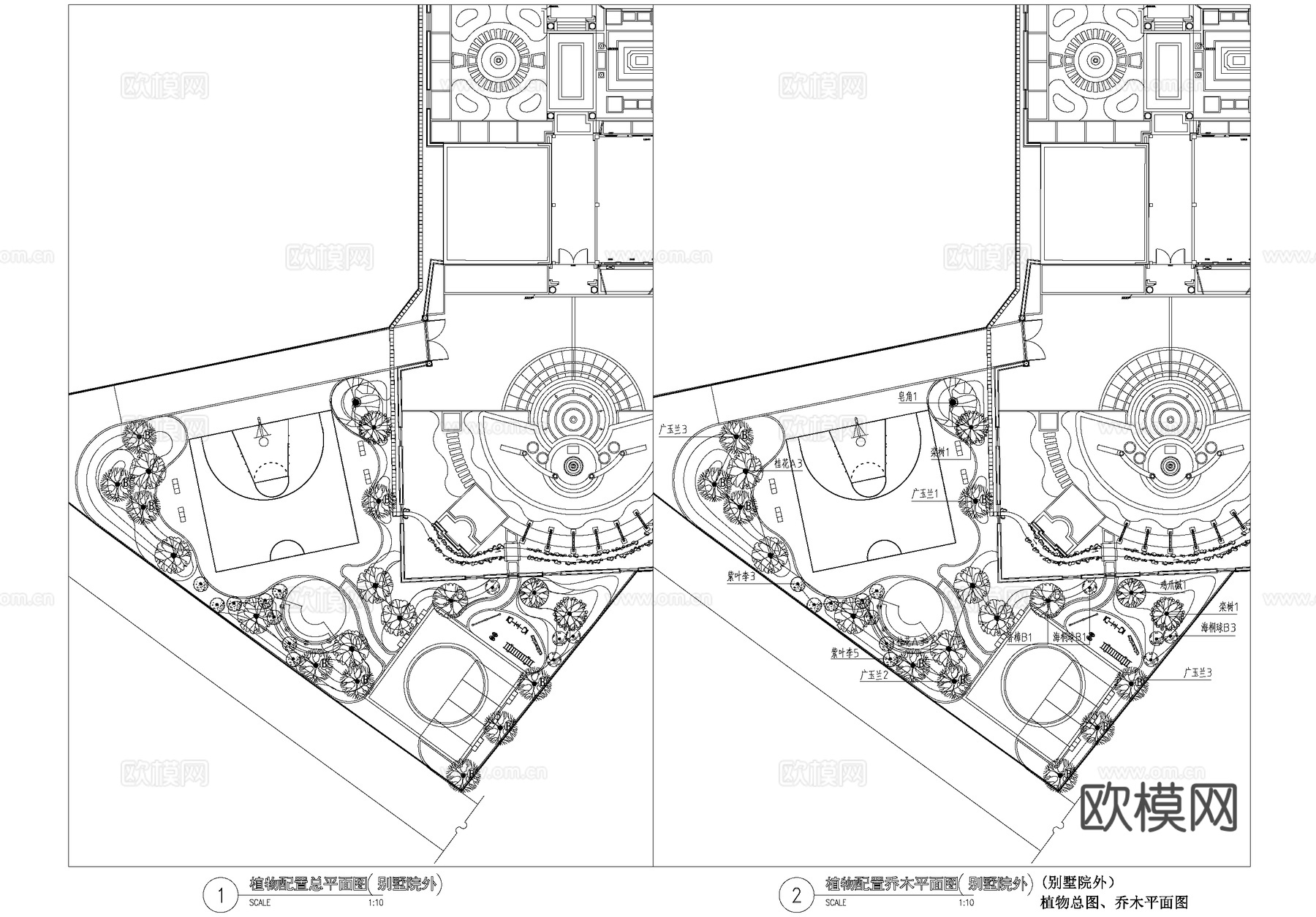 别墅庭院景观植物种植配置平面图CAD施工图cad施工图