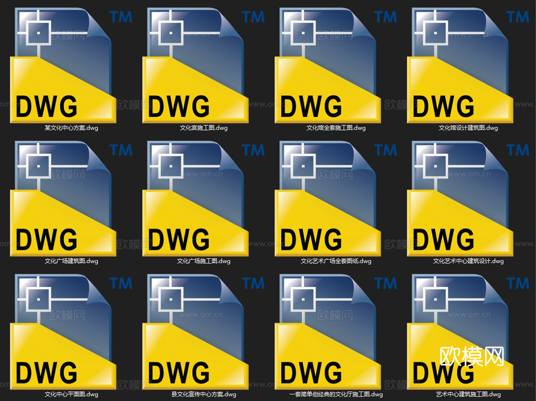 文化宫文化馆艺术文化厅建筑CAD施工图集 12套cad施工图