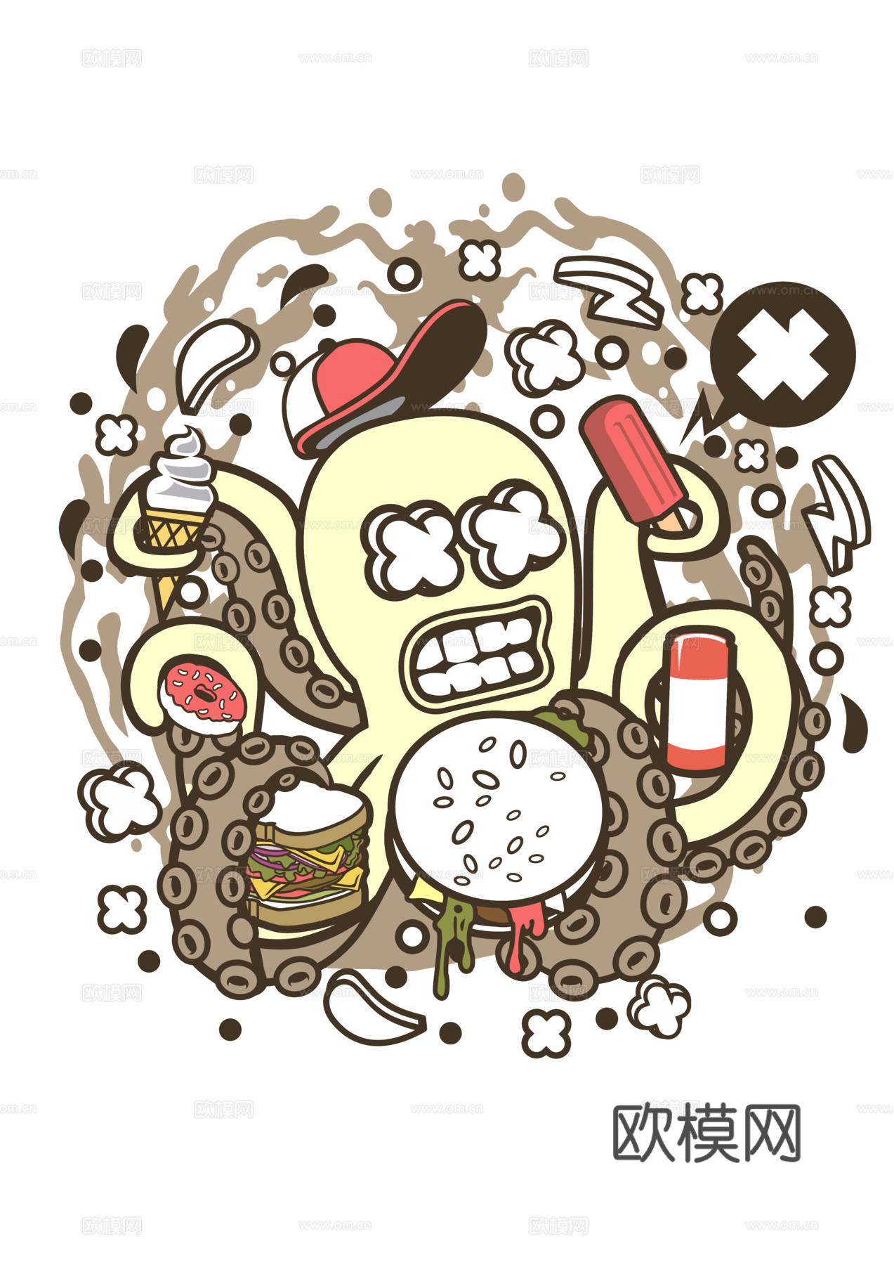 创意卡通潮流涂鸦插画印花97下载