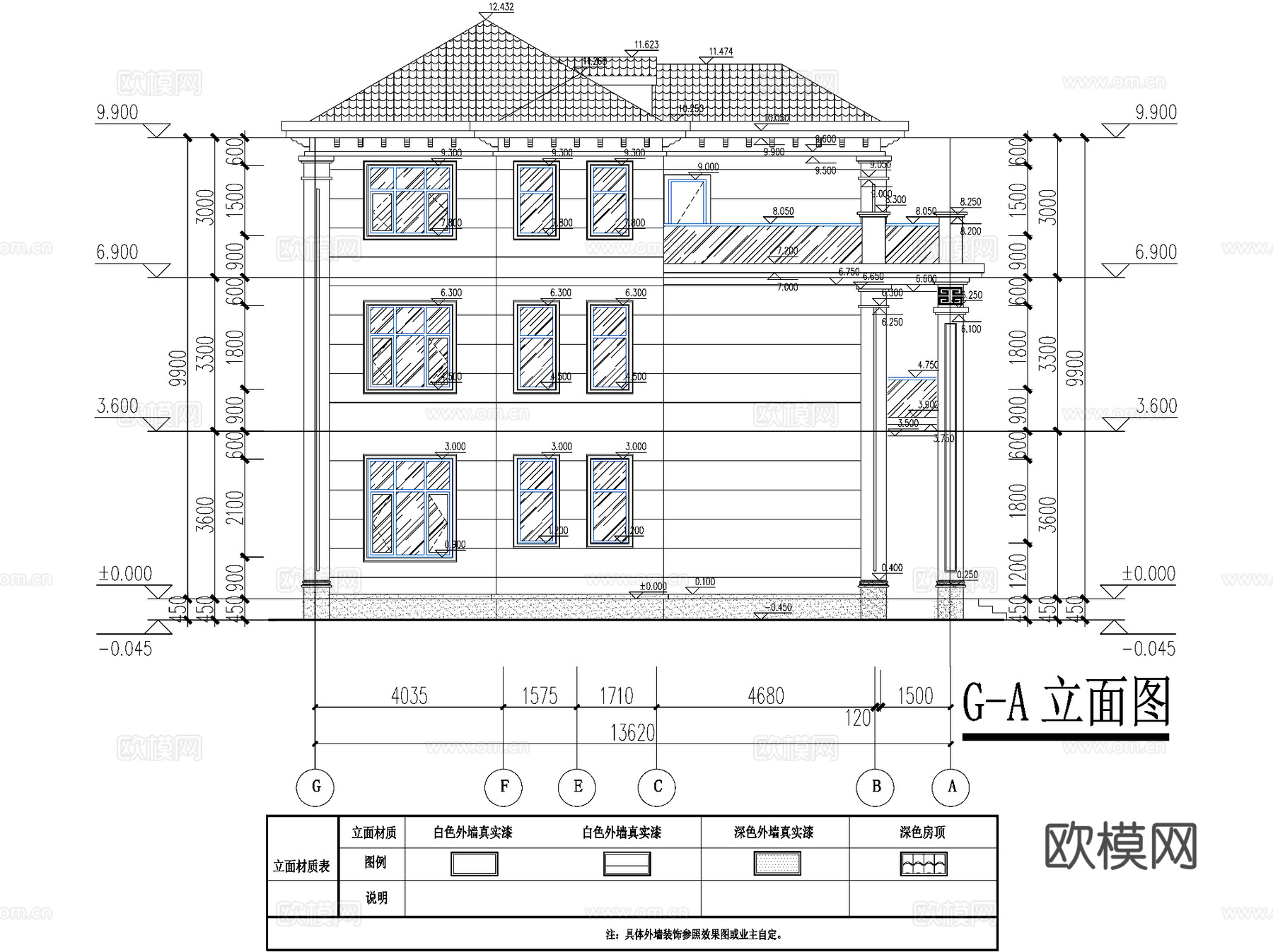 新中式三层独栋别墅乡村农村自建房住宅建筑CAD施工图cad施工图