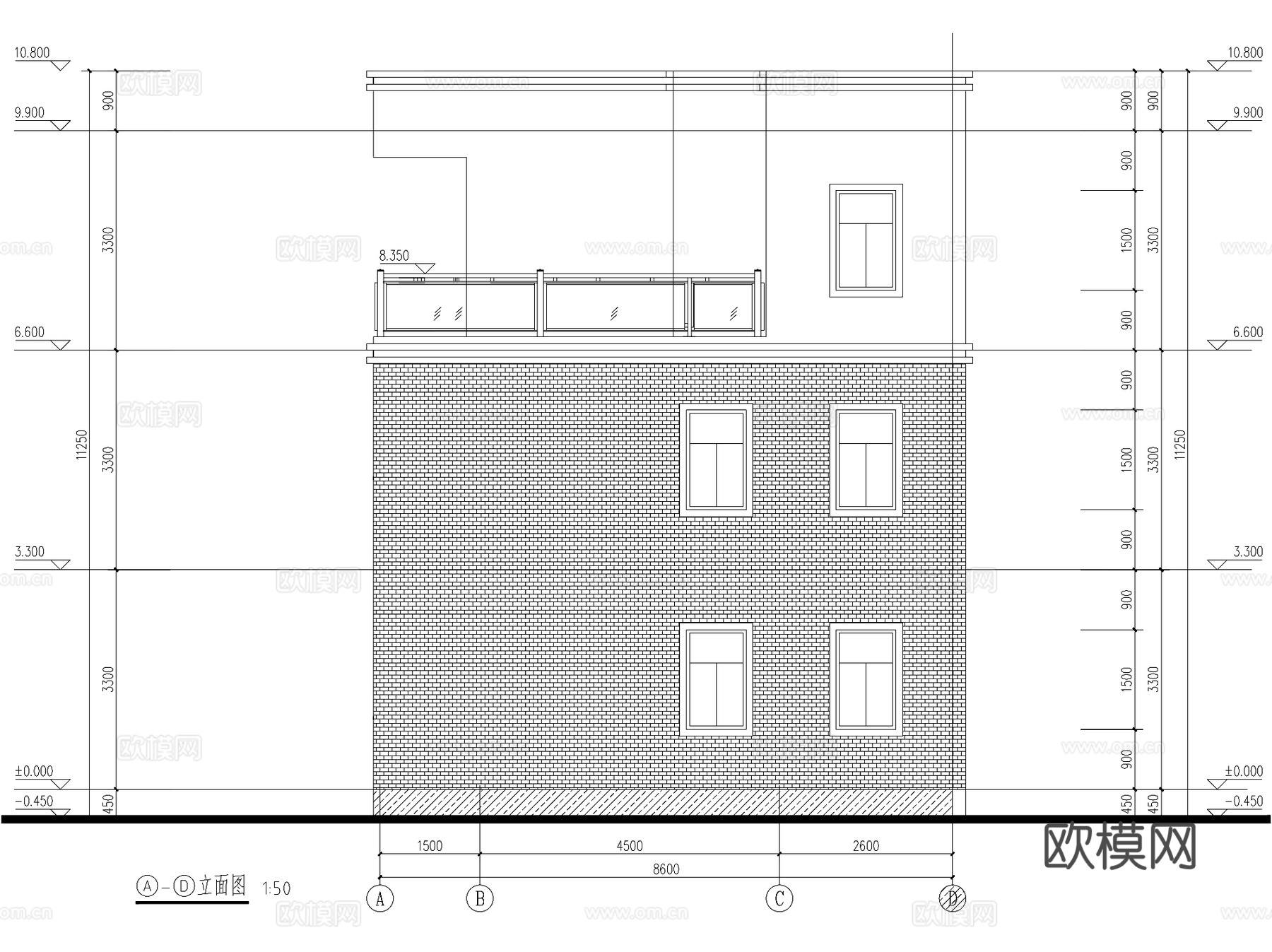 现代三层合院别墅乡村农村自建房住宅建筑CAD施工图cad施工图