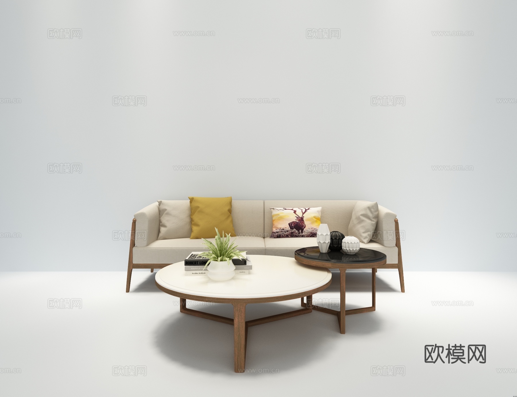北欧沙发茶几组合3d模型下载（渲染图1）