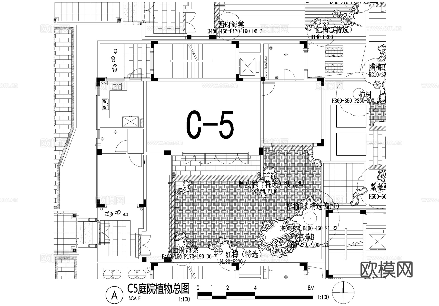 新中式别墅庭院景观平面图CAD施工图cad施工图