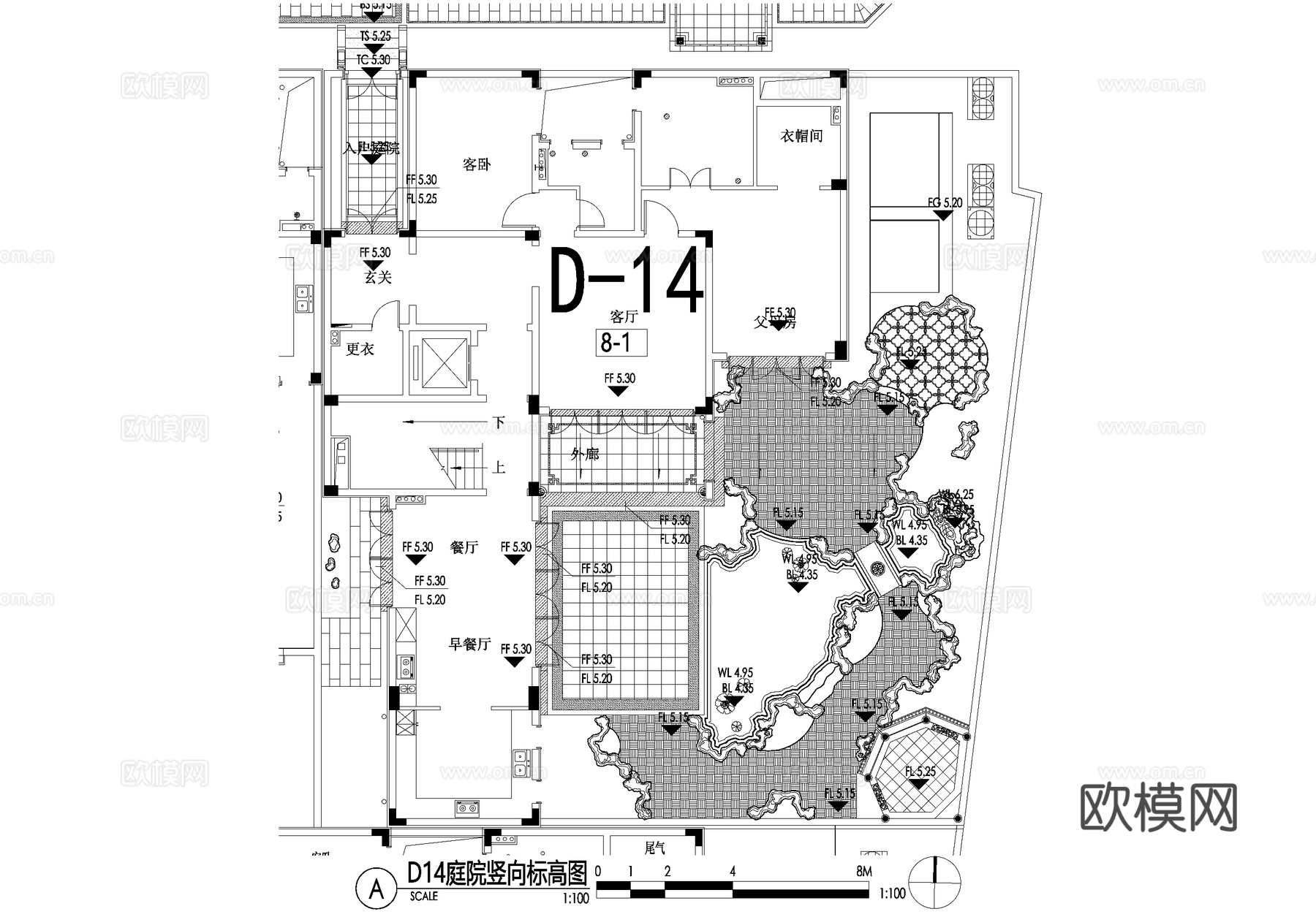 新中式别墅庭院景观平面图CAD施工图cad施工图