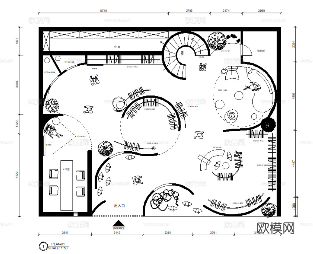 52套服装店平面布置方案设计图cad施工图