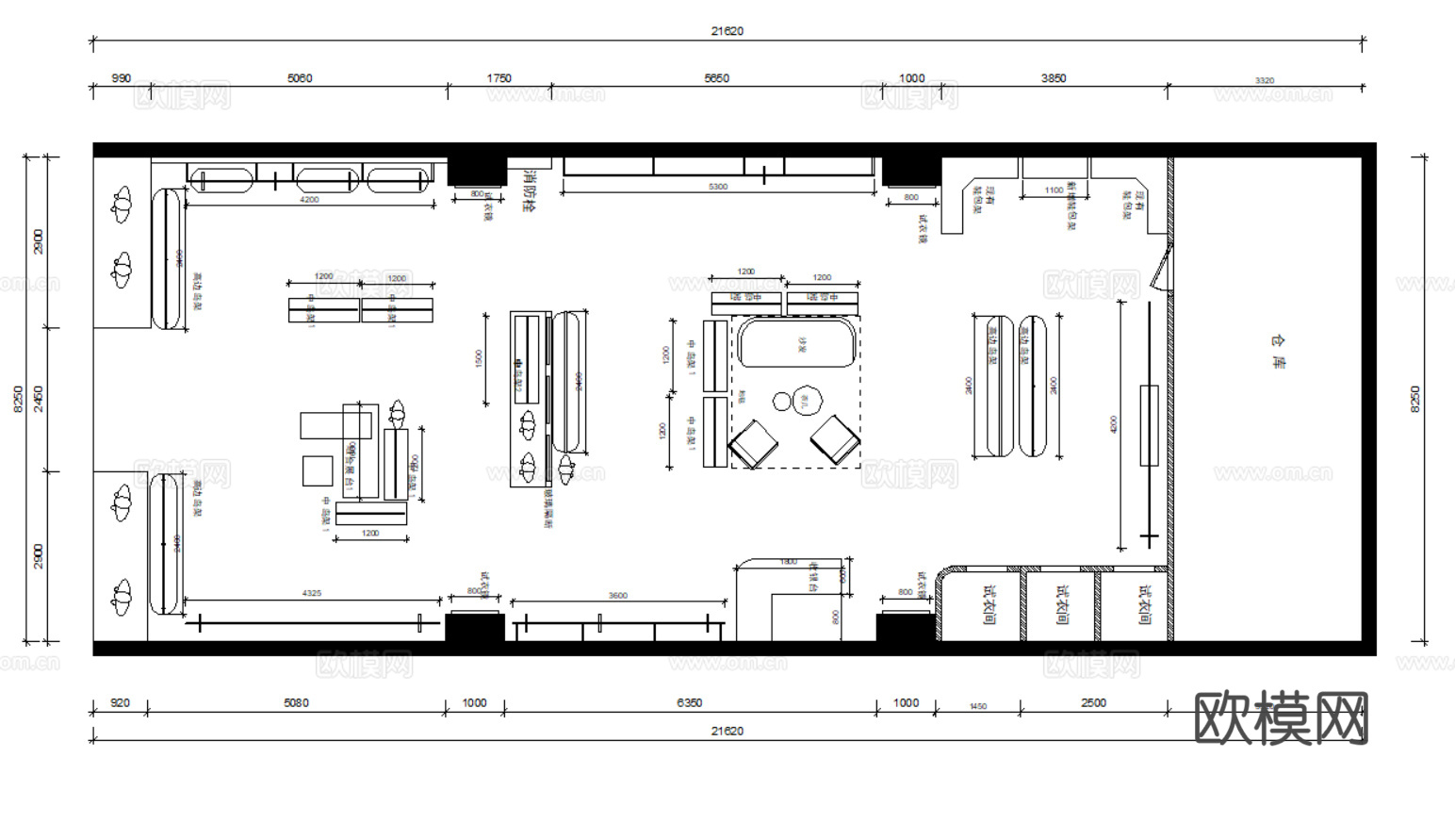 52套服装店平面布置方案设计图cad施工图