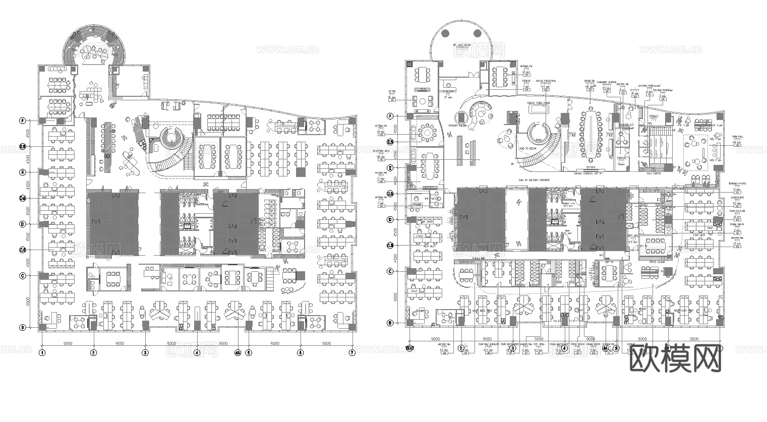 72套办公室 最新平面施工图合集cad施工图