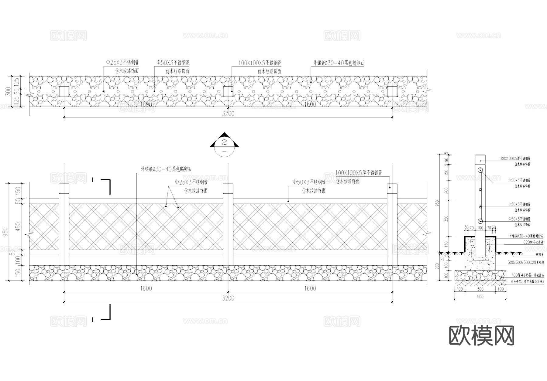 不锈钢仿竹篱笆围栏围挡栏杆CAD施工图cad施工图