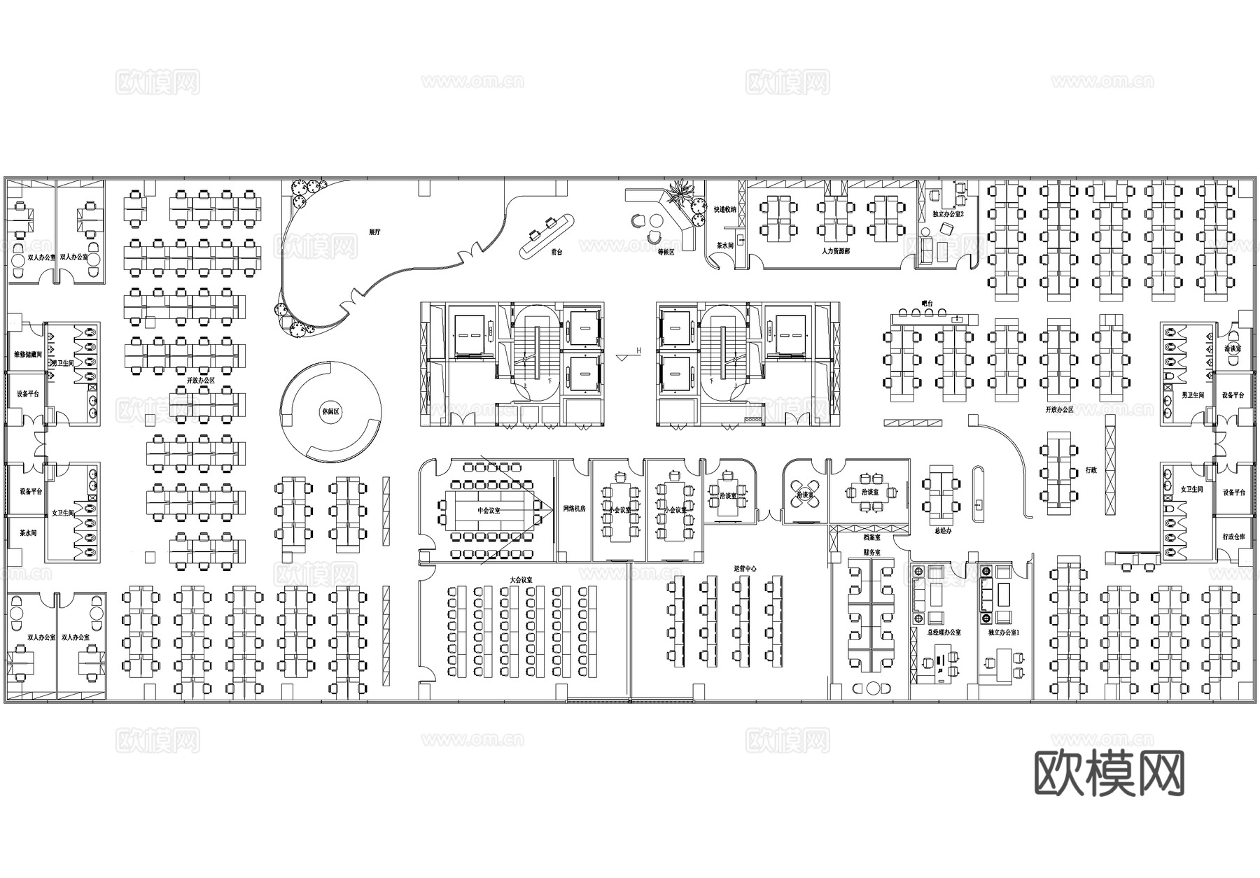 2600平方米办公室平面图cad施工图