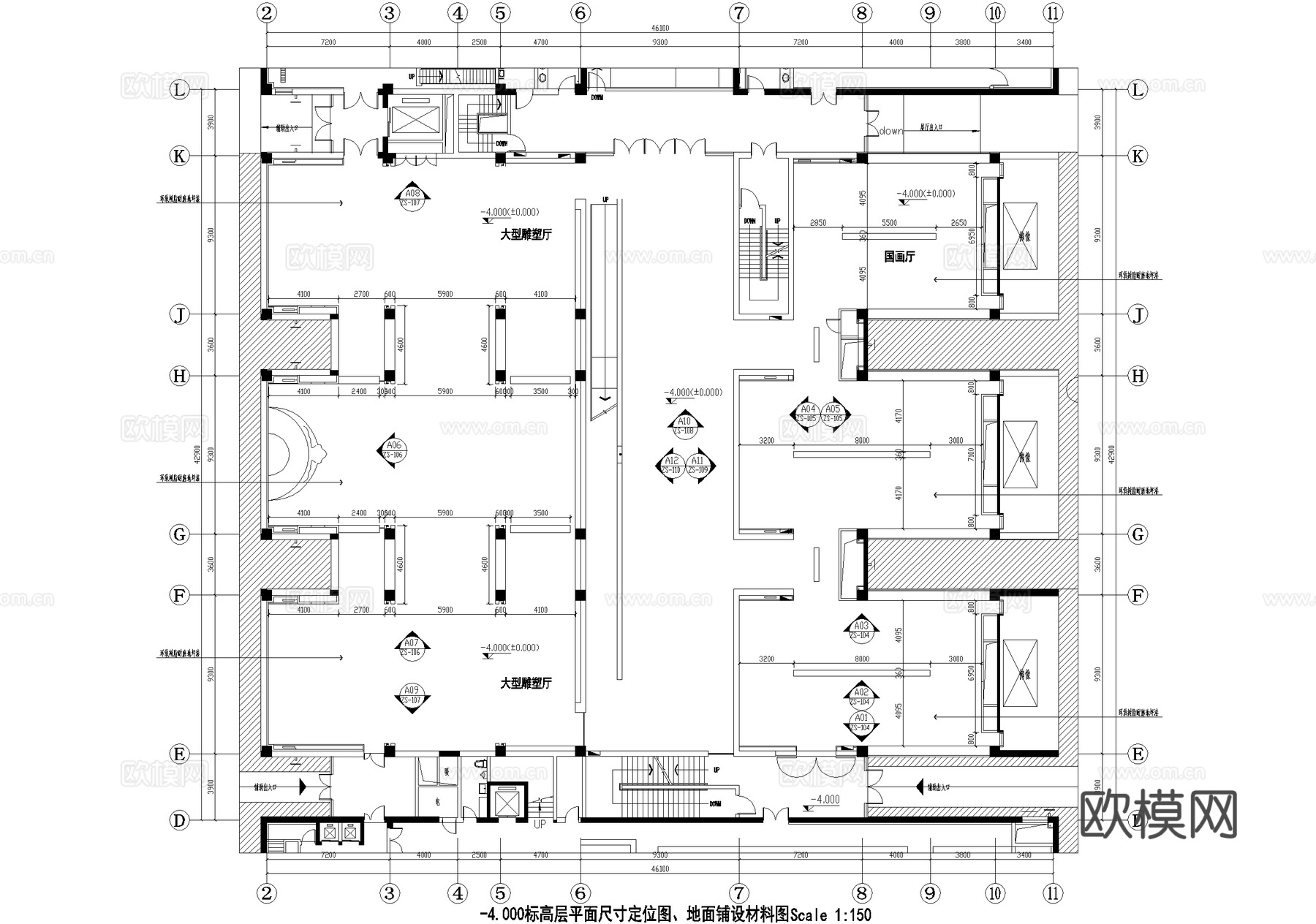文化展厅工艺美术艺术馆平面图cad施工图