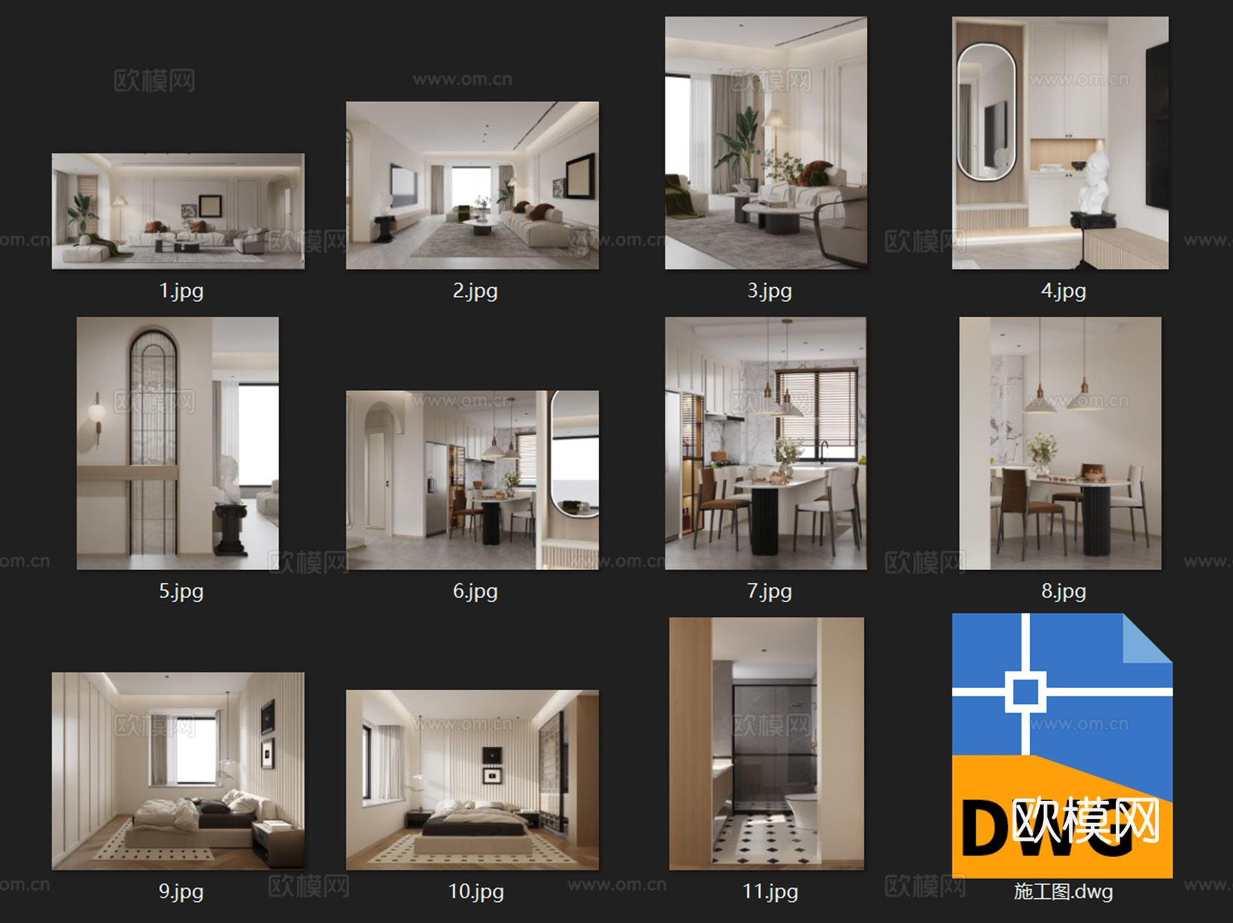 法式奶油风三室两厅两卫平层室内家装CAD施工图cad施工图