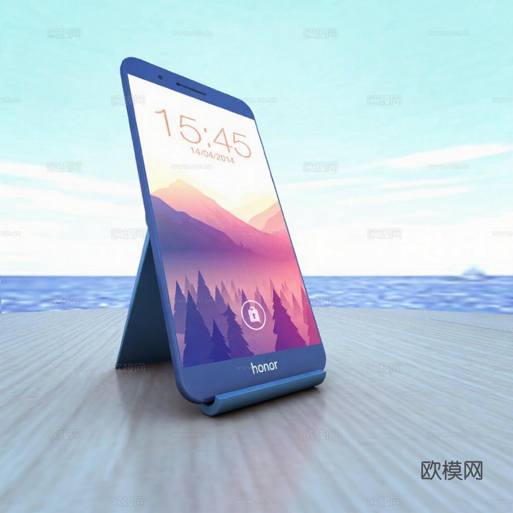 荣耀手机概念设计 3D渲染科技质感 海天松林锁屏视觉 现代简约数字艺术展示免费3d模型