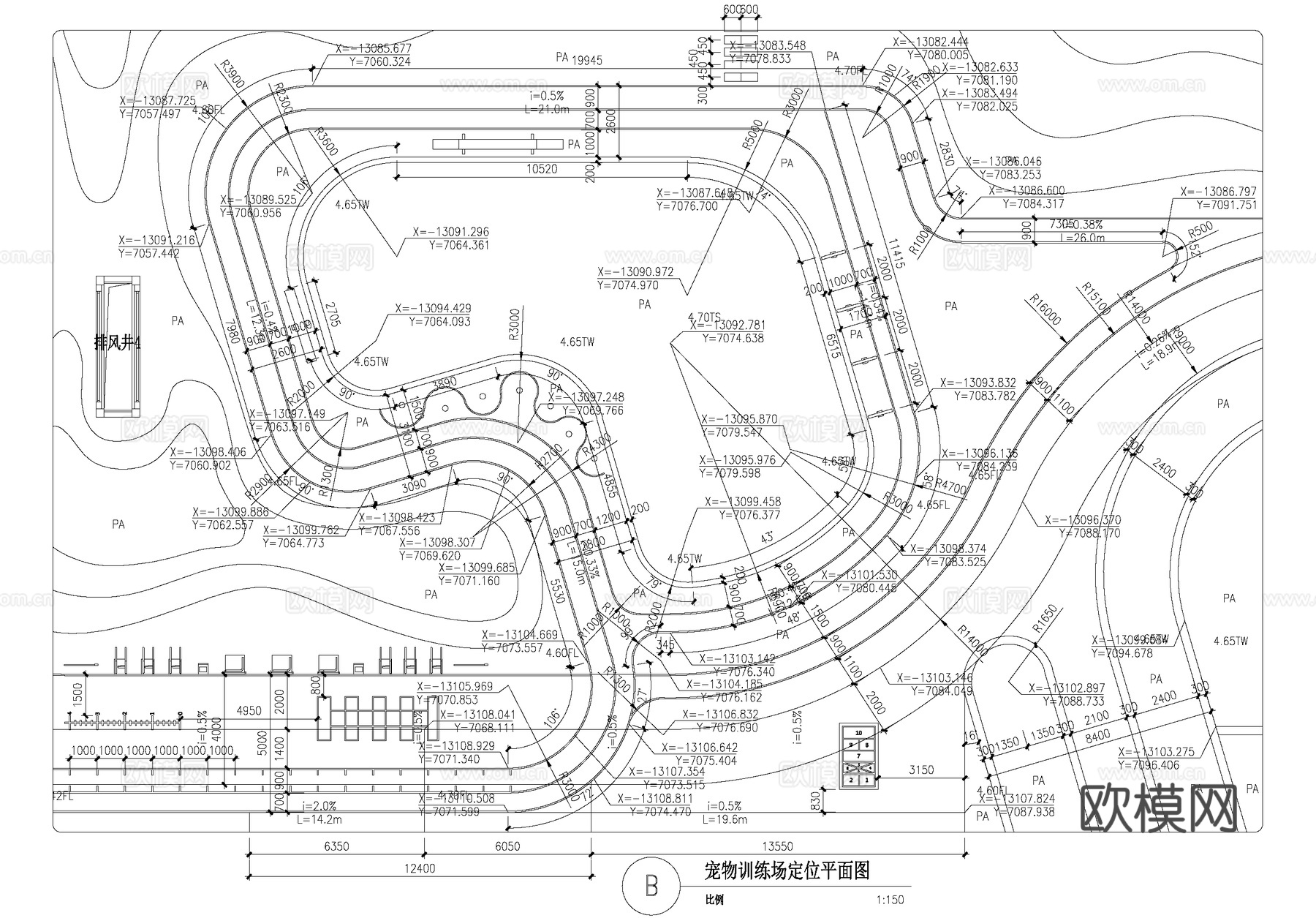 宠物运动训练场地萌宠乐园平面图cad施工图