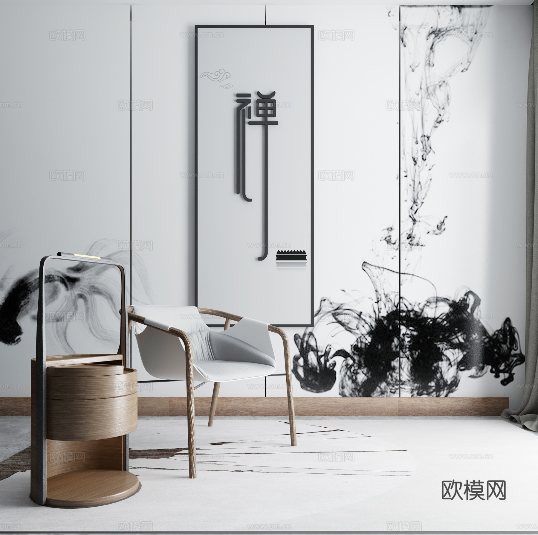 新中式沙发茶几组合3d模型下载（渲染图1）