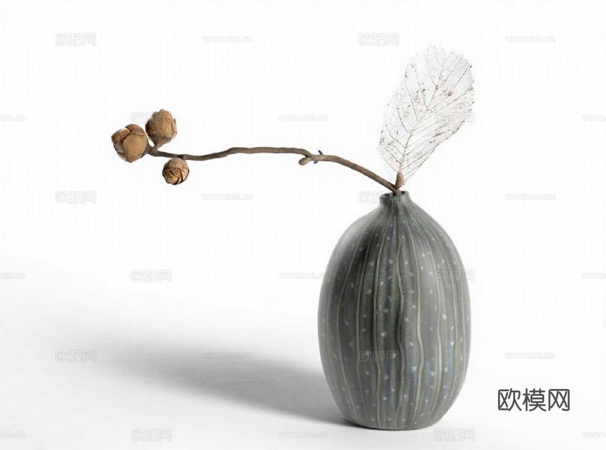 灰釉陶瓷花瓶竖纹点状纹理 北欧风艺术摆件 家居装饰静物摄影背景图免费3d模型