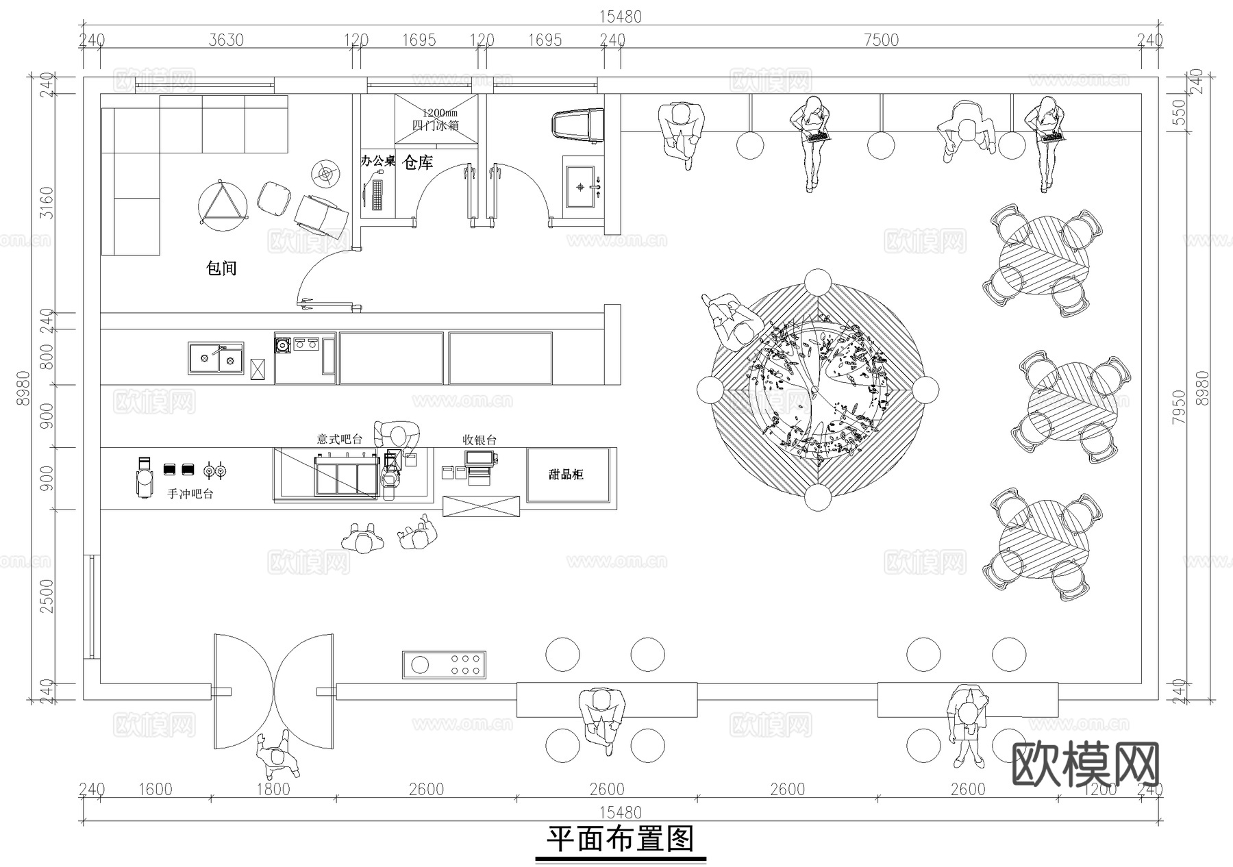 咖啡厅平面图cad施工图