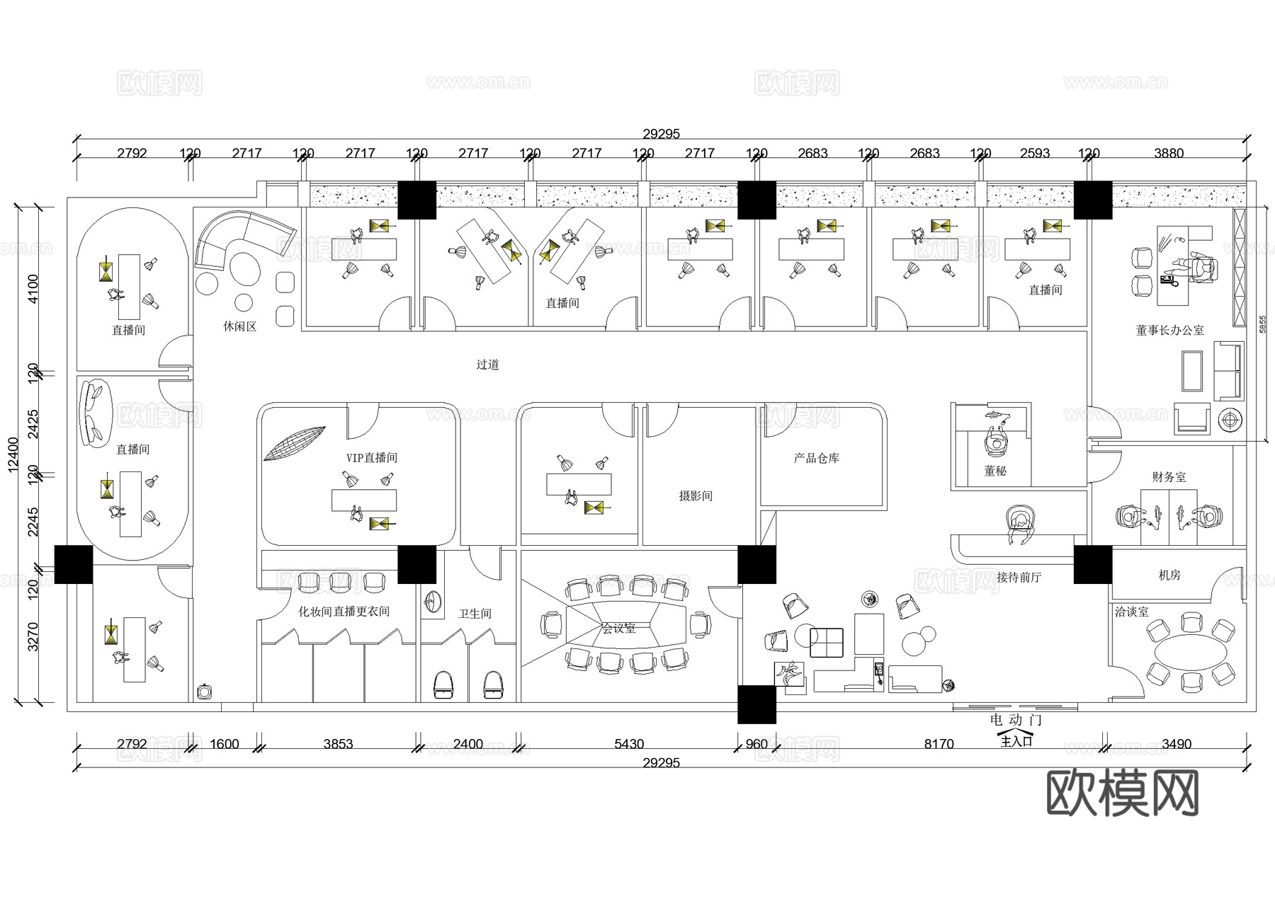 直播间平面图办公室cad施工图