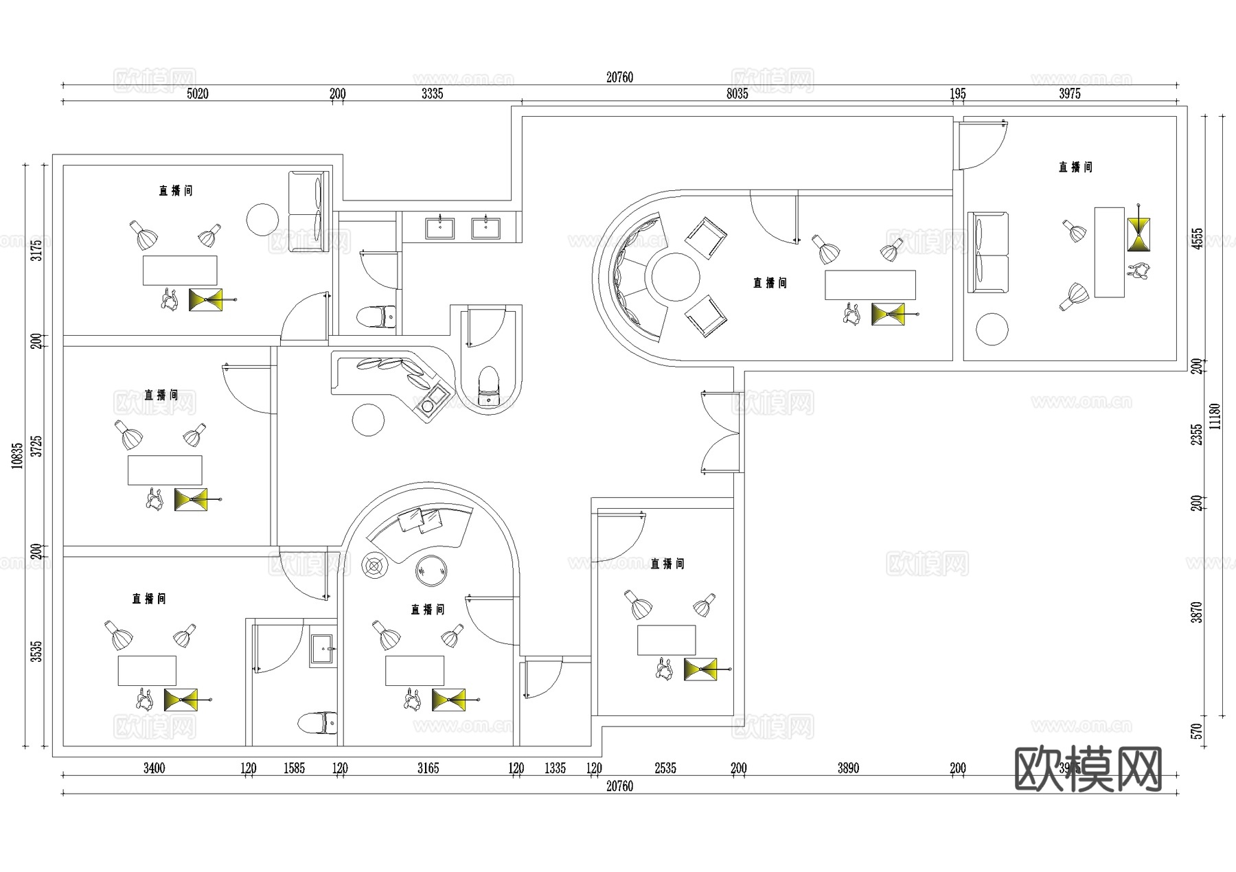 直播间平面图cad施工图