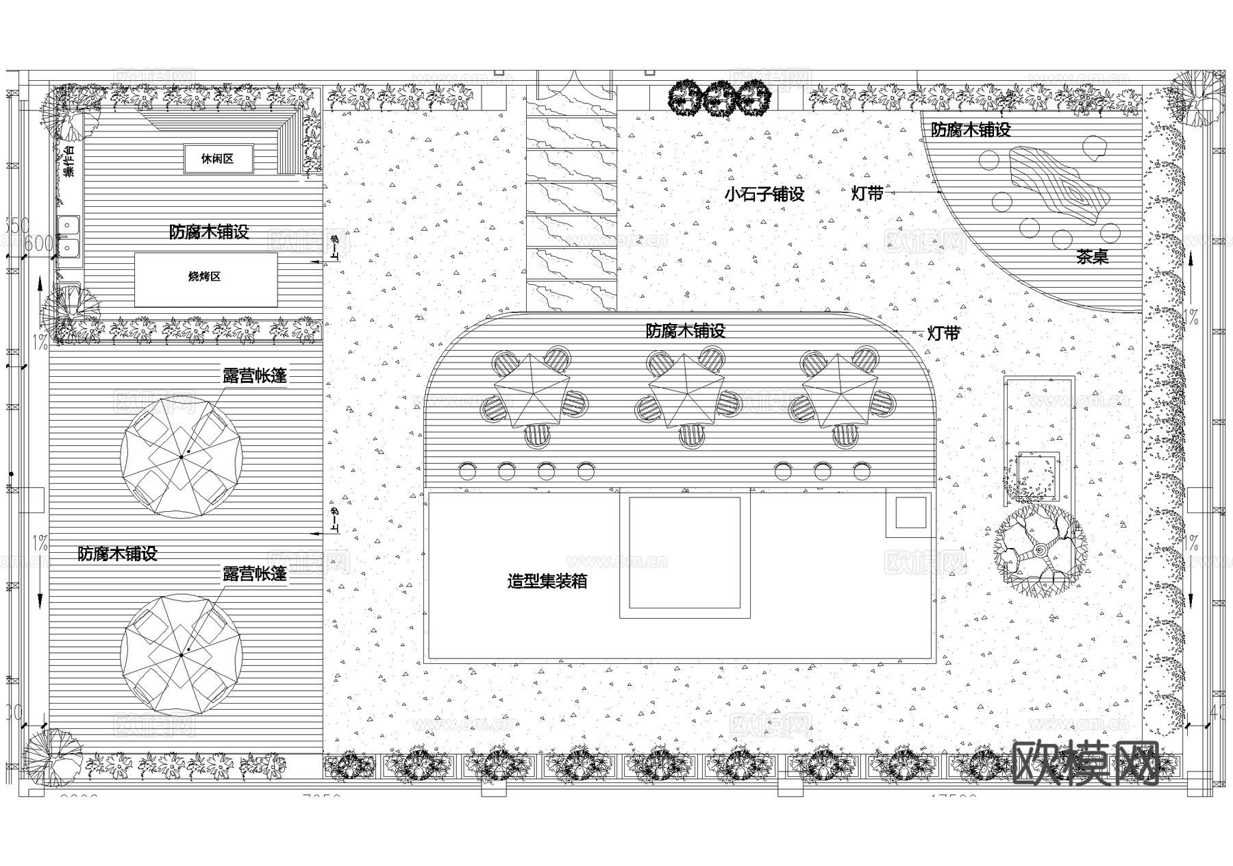 直播间平面图 办公室 景观露台cad施工图