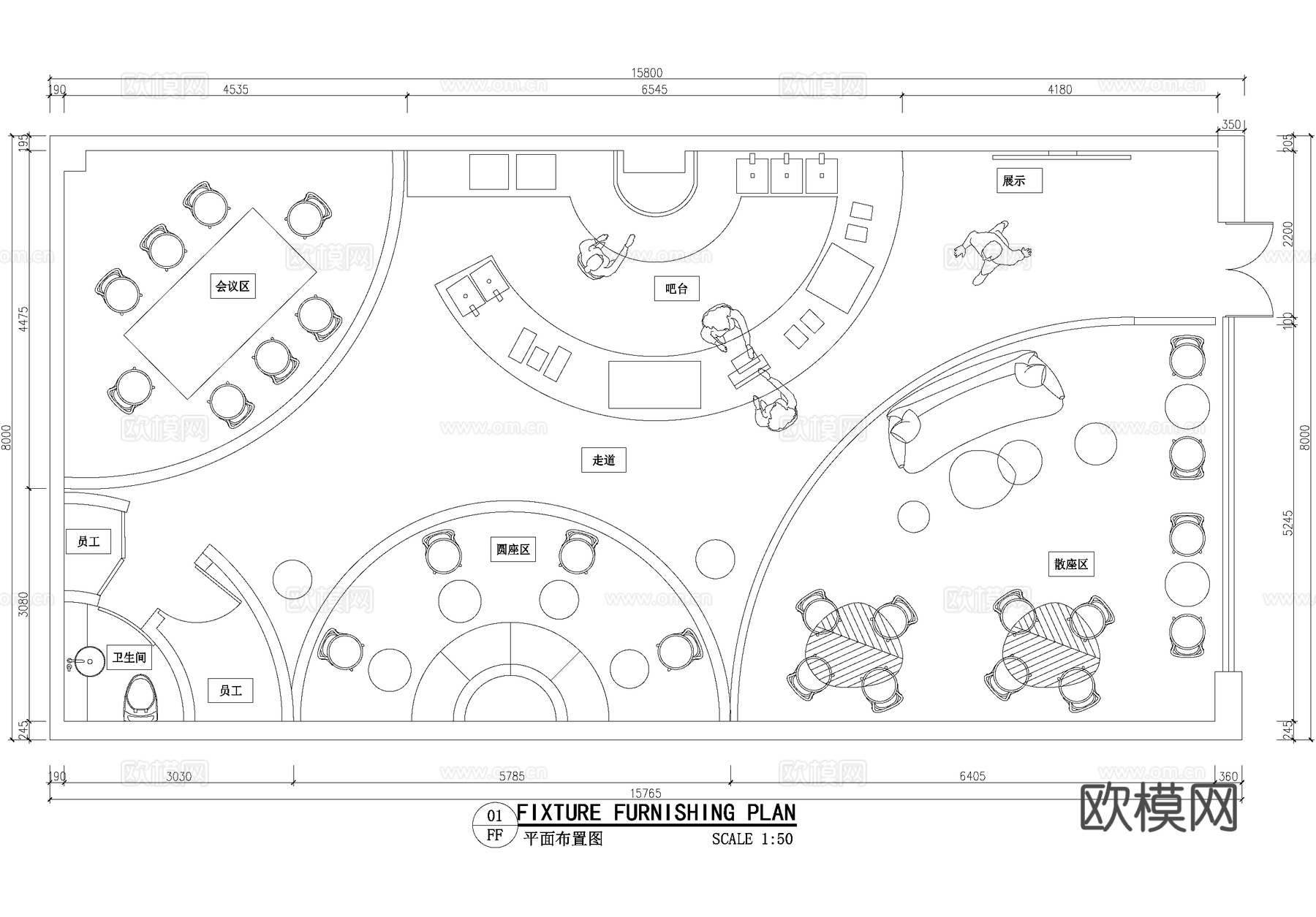 120平方米咖啡厅奶茶店饮品店平面图cad施工图