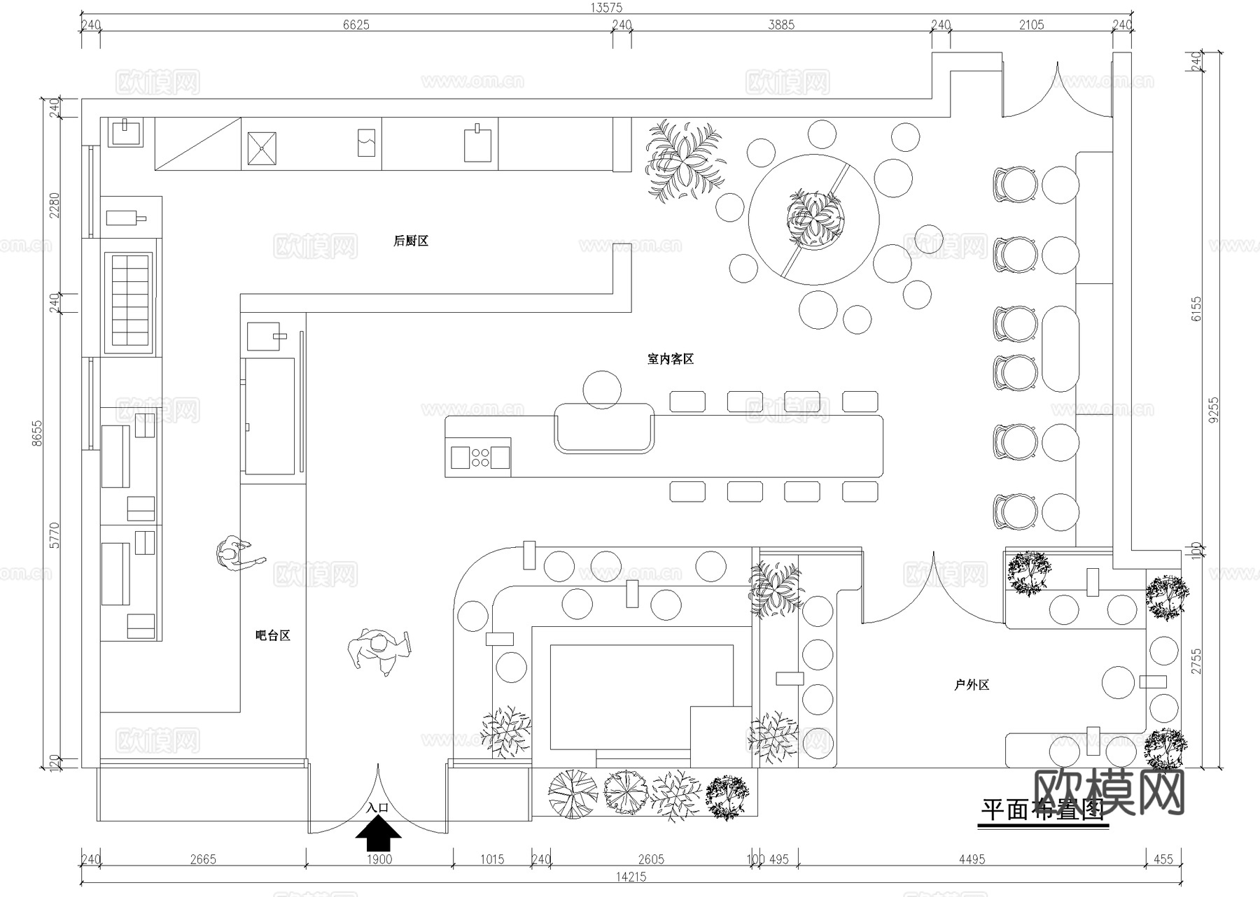 奶茶店咖啡厅饮品店平面图cad施工图